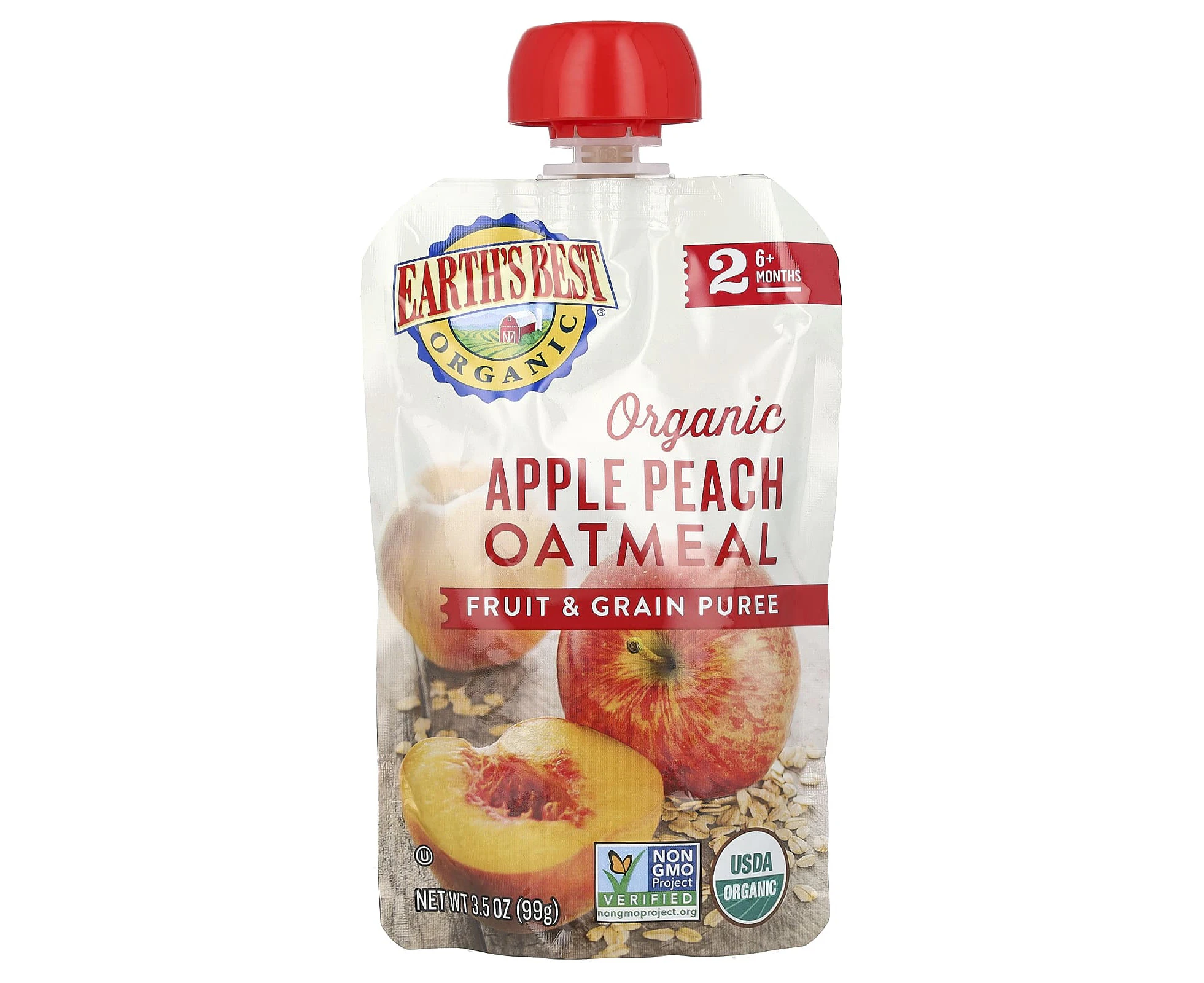 Earth's Best, Organic Fruit & Grain Puree, 6+ Months, Apple Peach Oatmeal, 3.5 oz (99 g)