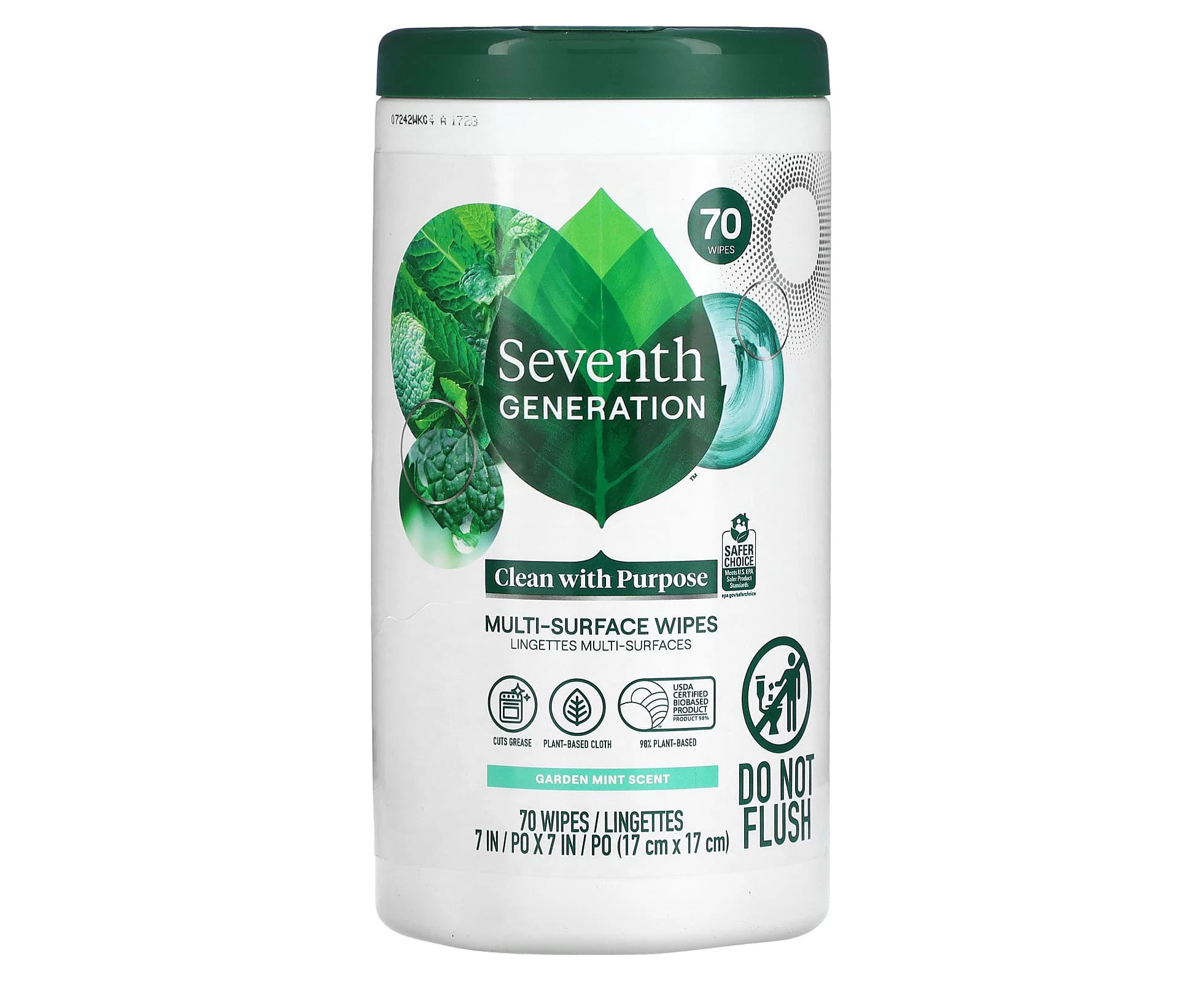 Seventh Generation, Multi-Surface Wipes, Garden Mint , 70 Wipes