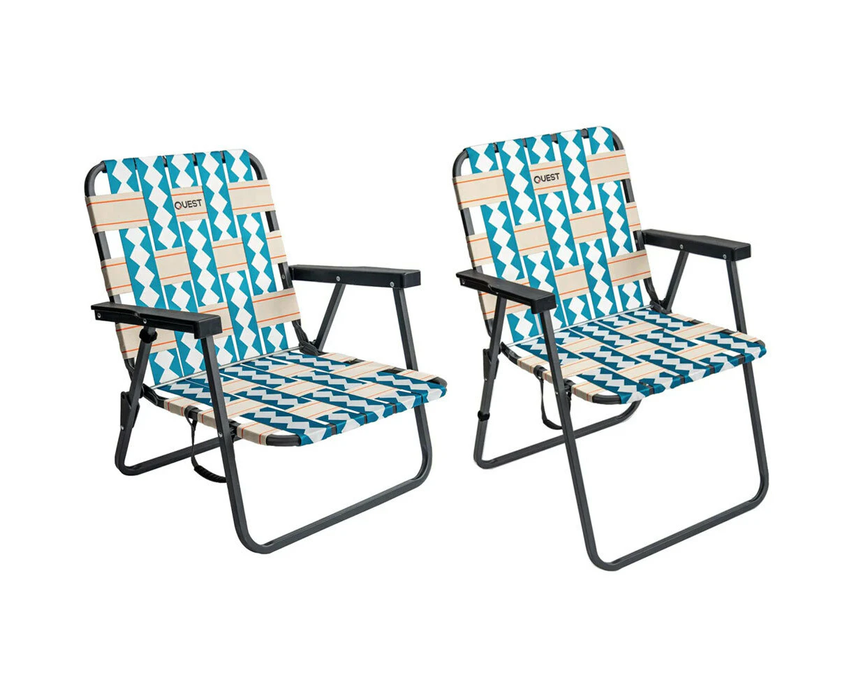 2pc Quest Cocomo 62cm Low and 79cm Mid Foldable Beach Chair w/ Armrests Set