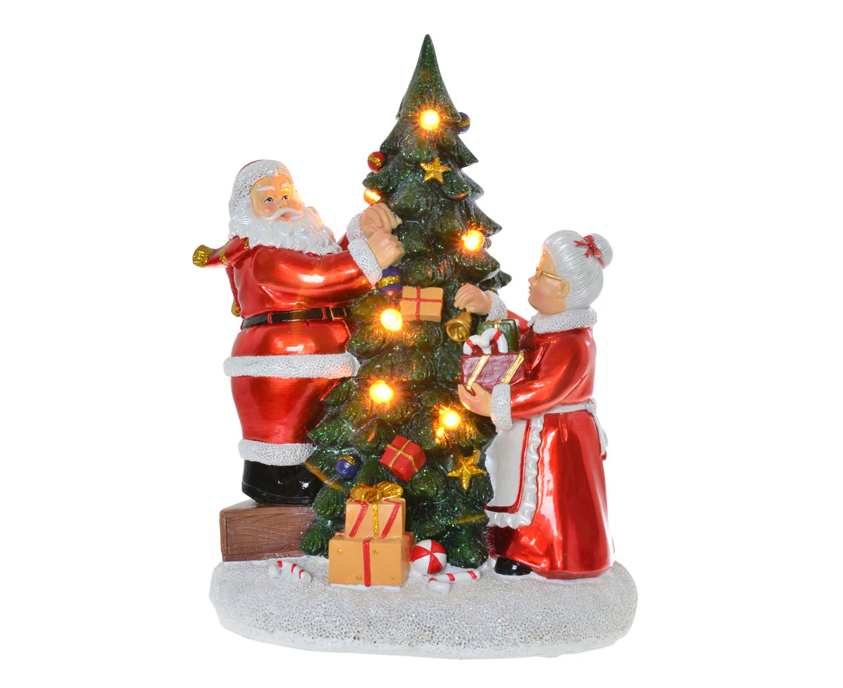 Gibson Gifts Glossy Santa & Mrs Claus LED Figurine Home Tabletop Decor 30x23cm