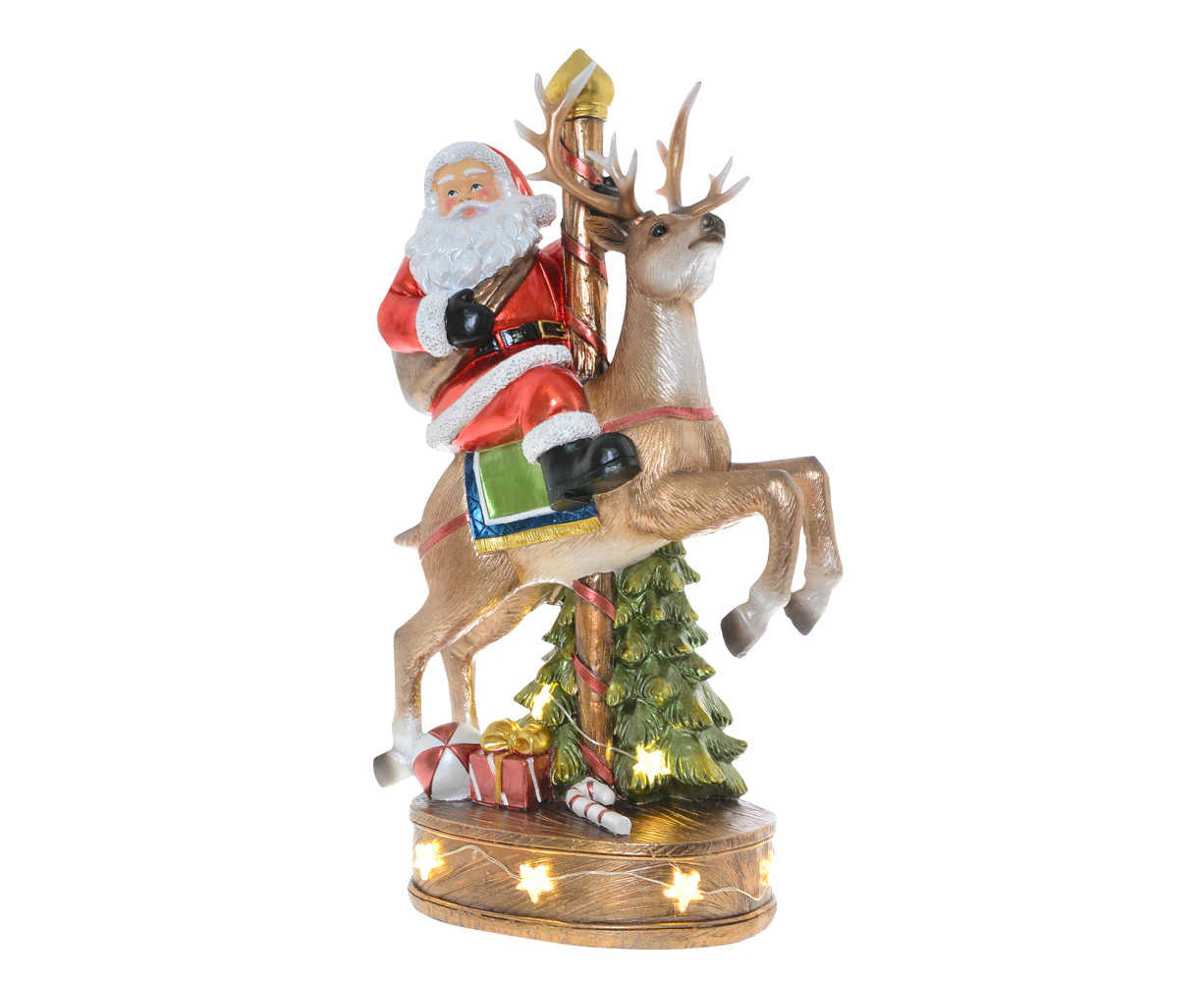 Gibson Gifts Glossy Santa On Reindeer LED Home/Room Tabletop Decor 33x19cm