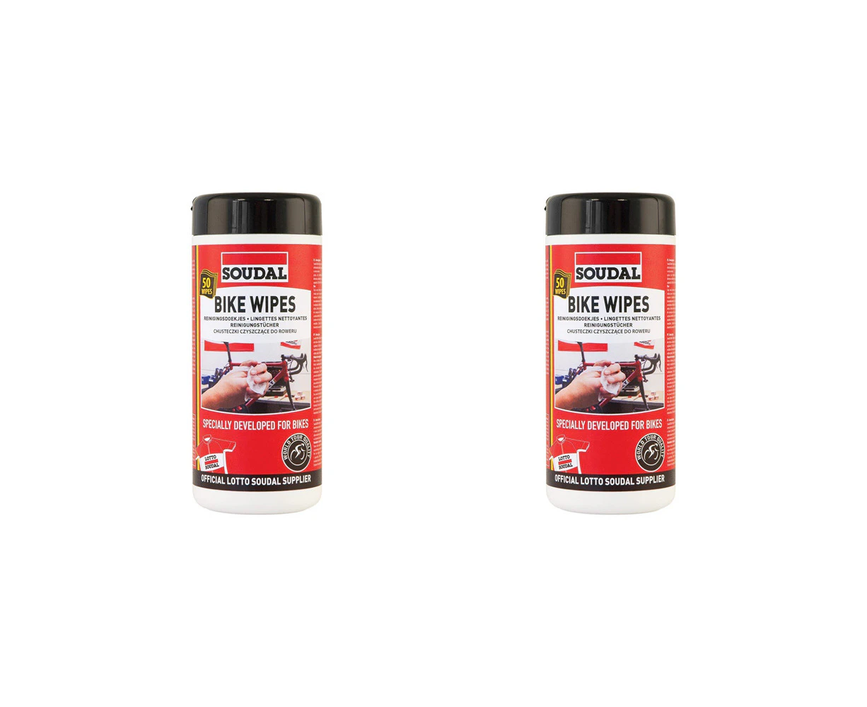 2x 50pc Soudal Bike/Bicycle Wipes/Pads Mud/Dirt/Grease Cleaning Remover/Cleaner