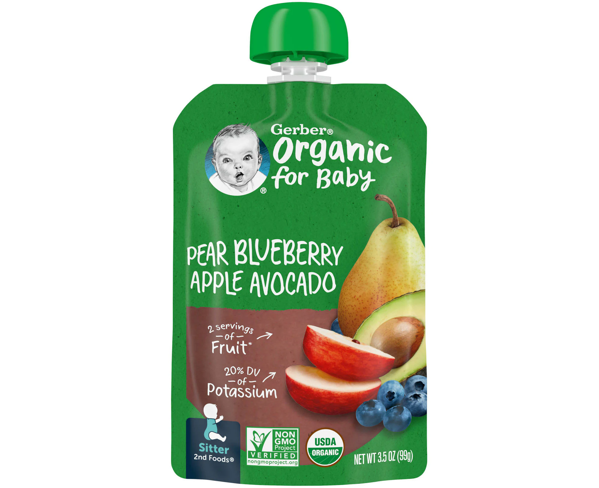 Gerber, Organic for Baby, 2nd Foods, Pear, Blueberry, Apple, Avocado, 3.5 oz (99 g)