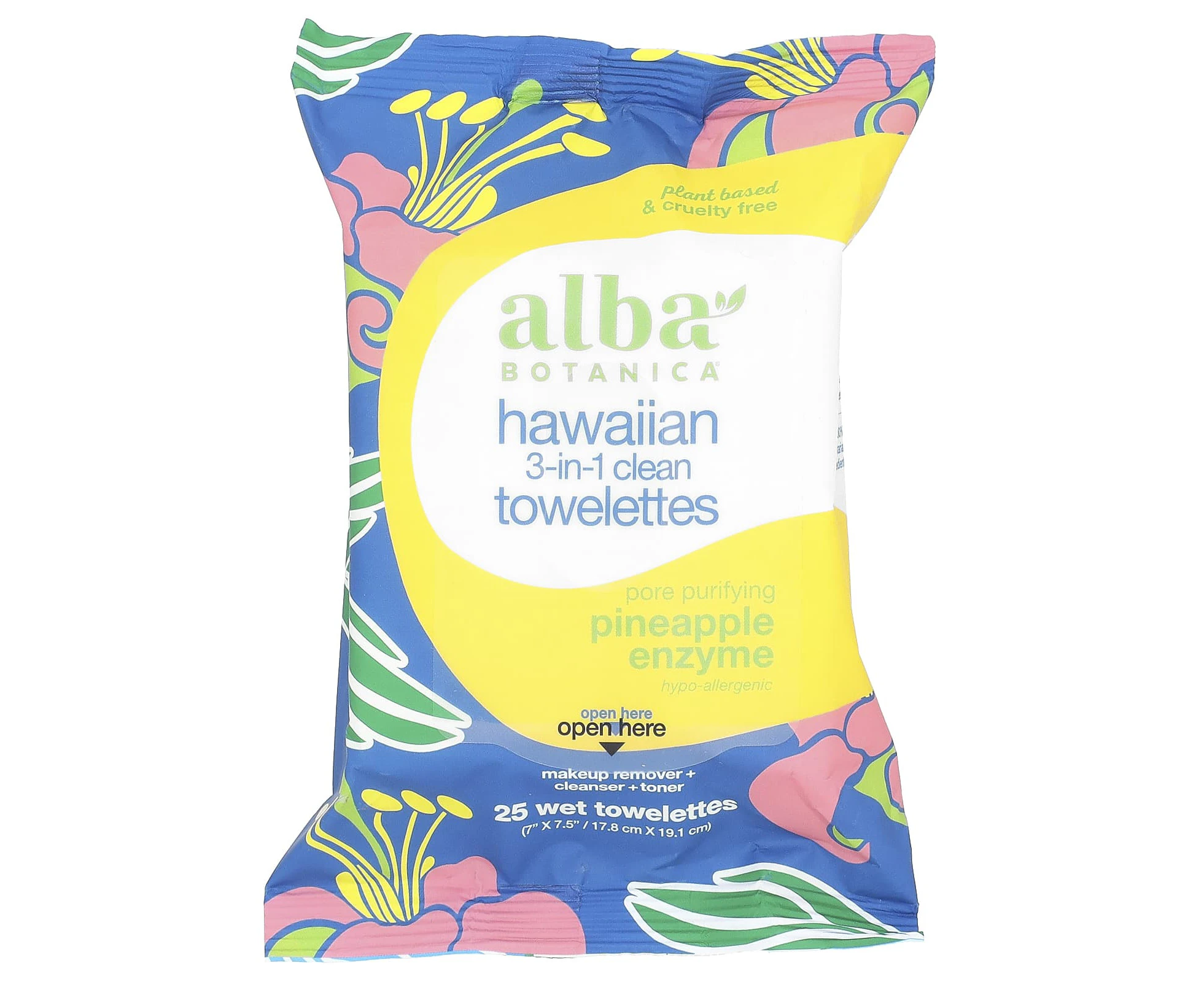 Alba Botanica, Hawaiian 3-in-1 Clean Towelettes, Pineapple Enzyme, 25 Wet Towelettes