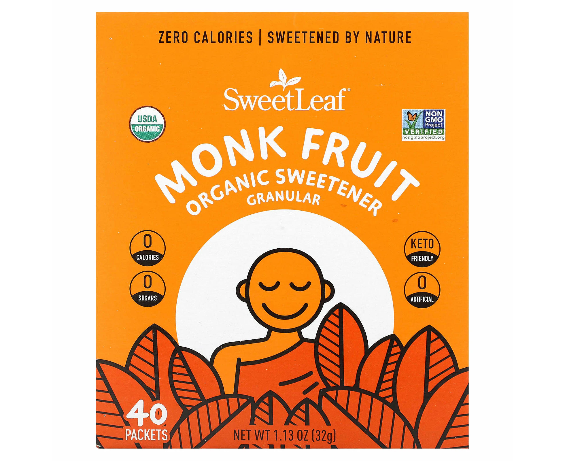 Wisdom Natural, SweetLeaf, Monk Fruit Organic Sweetener, Granular , 40 Packets, 0.28 oz (0.8 g) Each