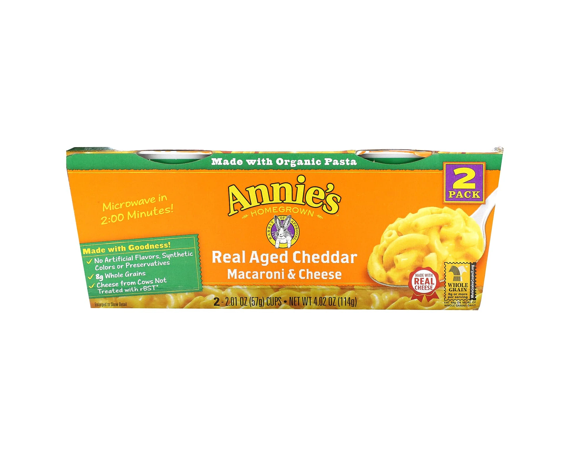 Annie's Homegrown, Macaroni & Cheese, 2 Pack, Real Aged Cheddar, 2- 2.01 oz (57 g) Each Cup