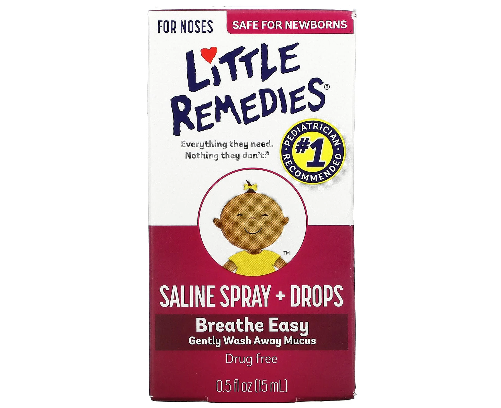 Little Remedies, Saline Spray + Drops, For Noses, 0.5 fl oz (15 ml)