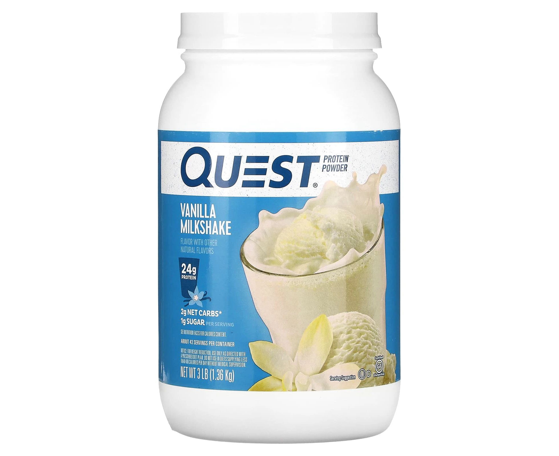 Quest Nutrition, Protein Powder, Vanilla Milkshake, 3 lb (1.36 kg)