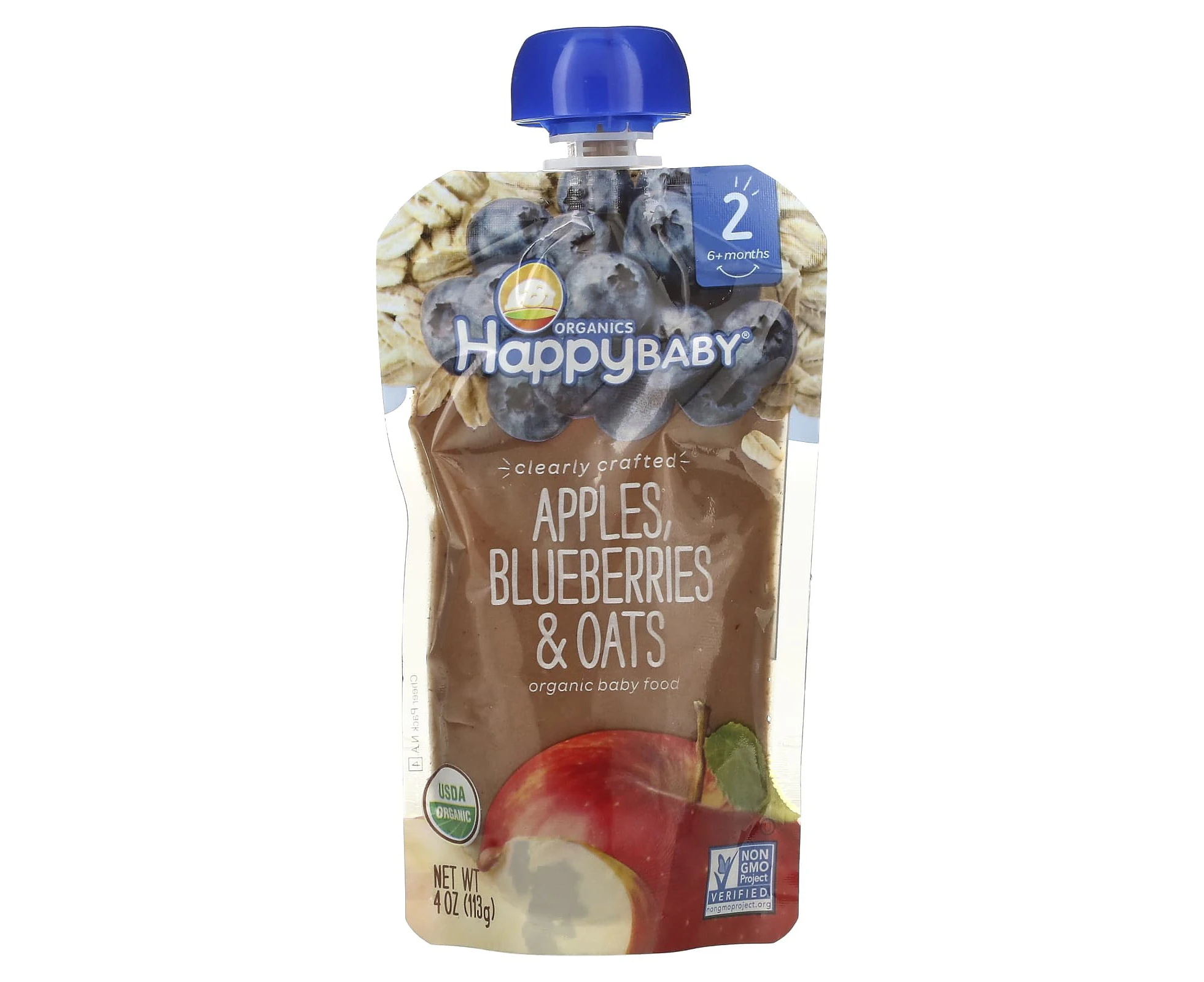 Happy Family Organics, Happy Baby, Organic Baby Food, 6+ Months, Apples, Blueberries, & Oats, 4 oz (113 g)