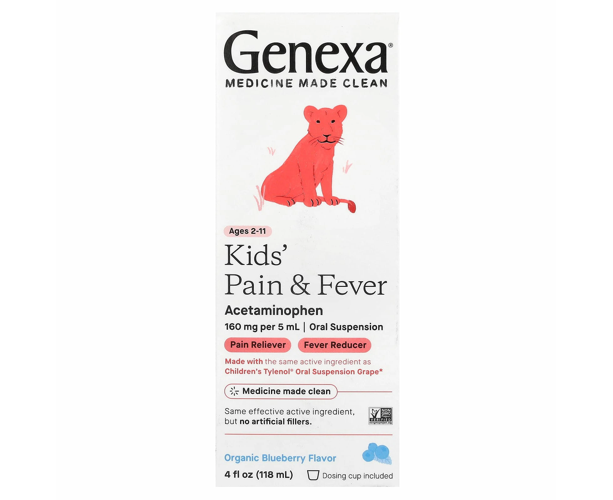 Genexa, Kids' Pain & Fever, Ages 2-11, Organic Blueberry, 4 fl oz (118 ml)