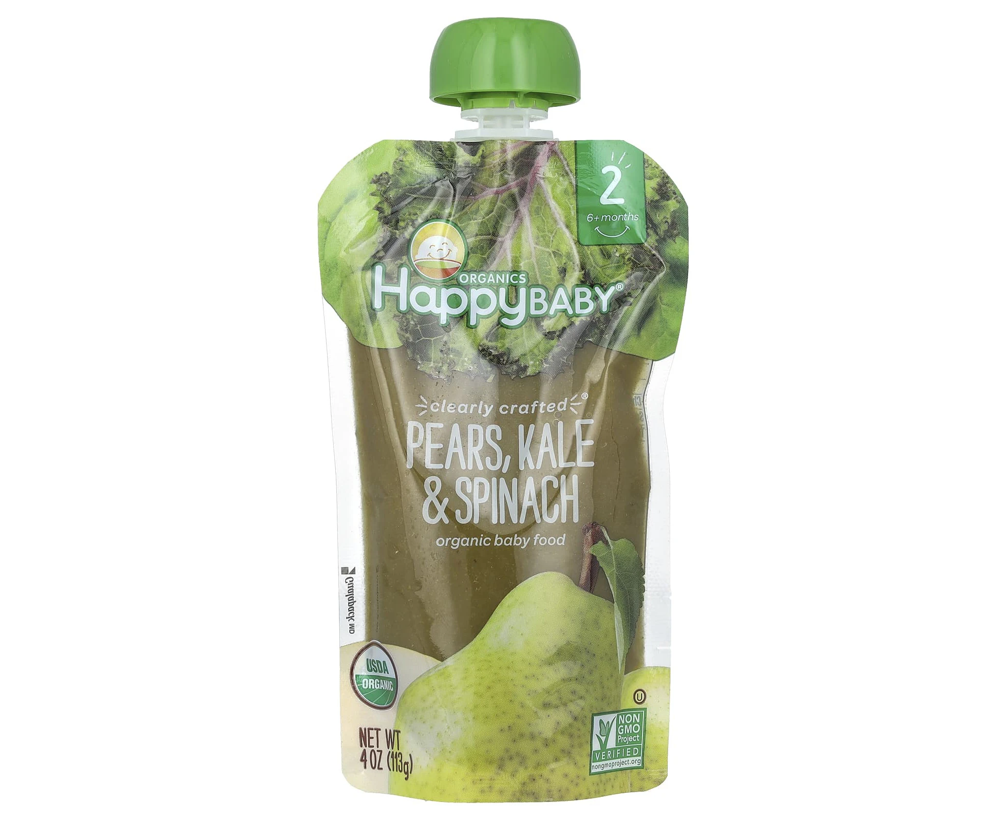 Happy Family Organics, Happy Baby, Organic Baby Food, 6+ Months, Pears, Kale & Spinach, 4 oz (113 g)