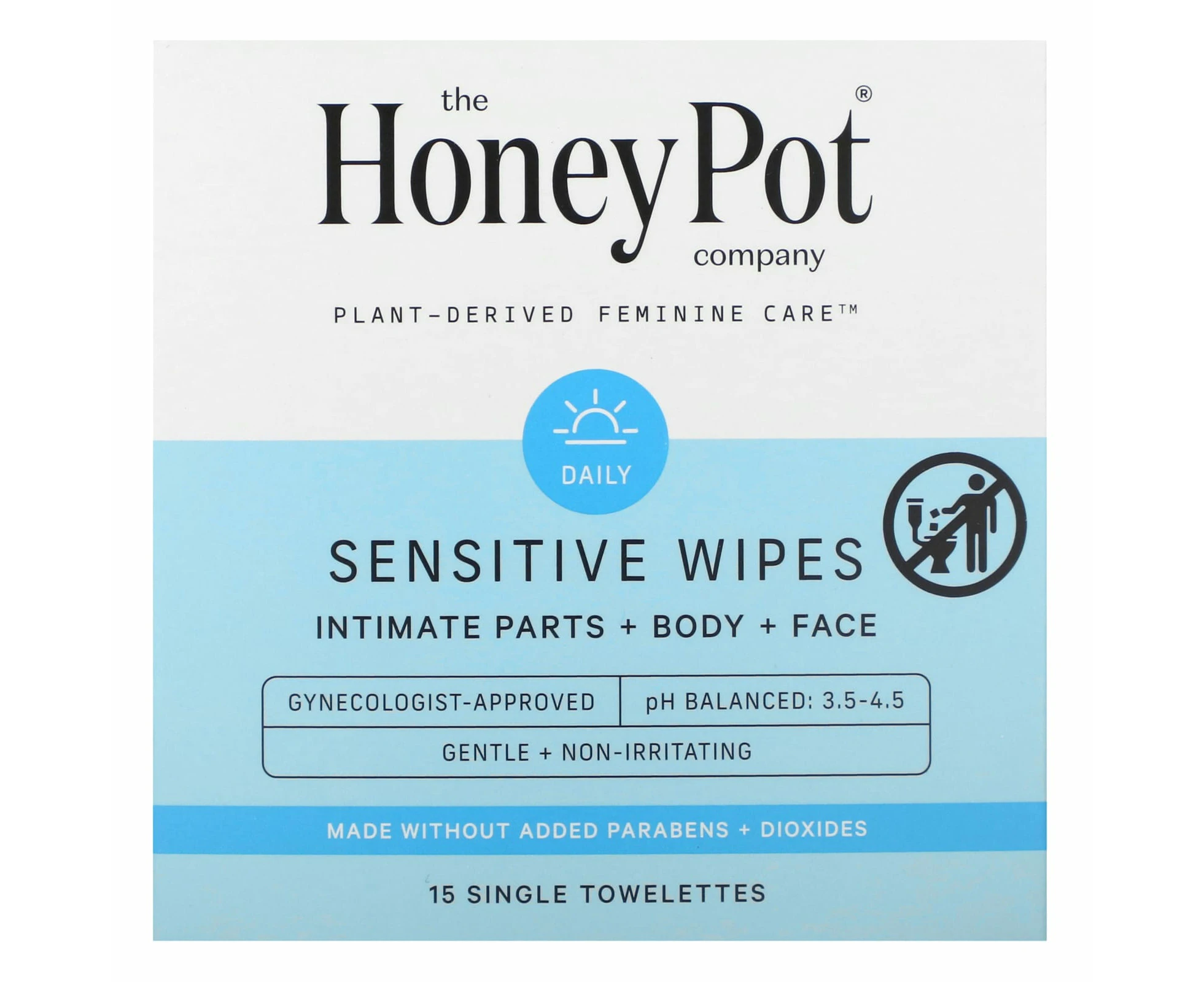 The Honey Pot Company, Sensitive Wipes, 15 Single Towelettes