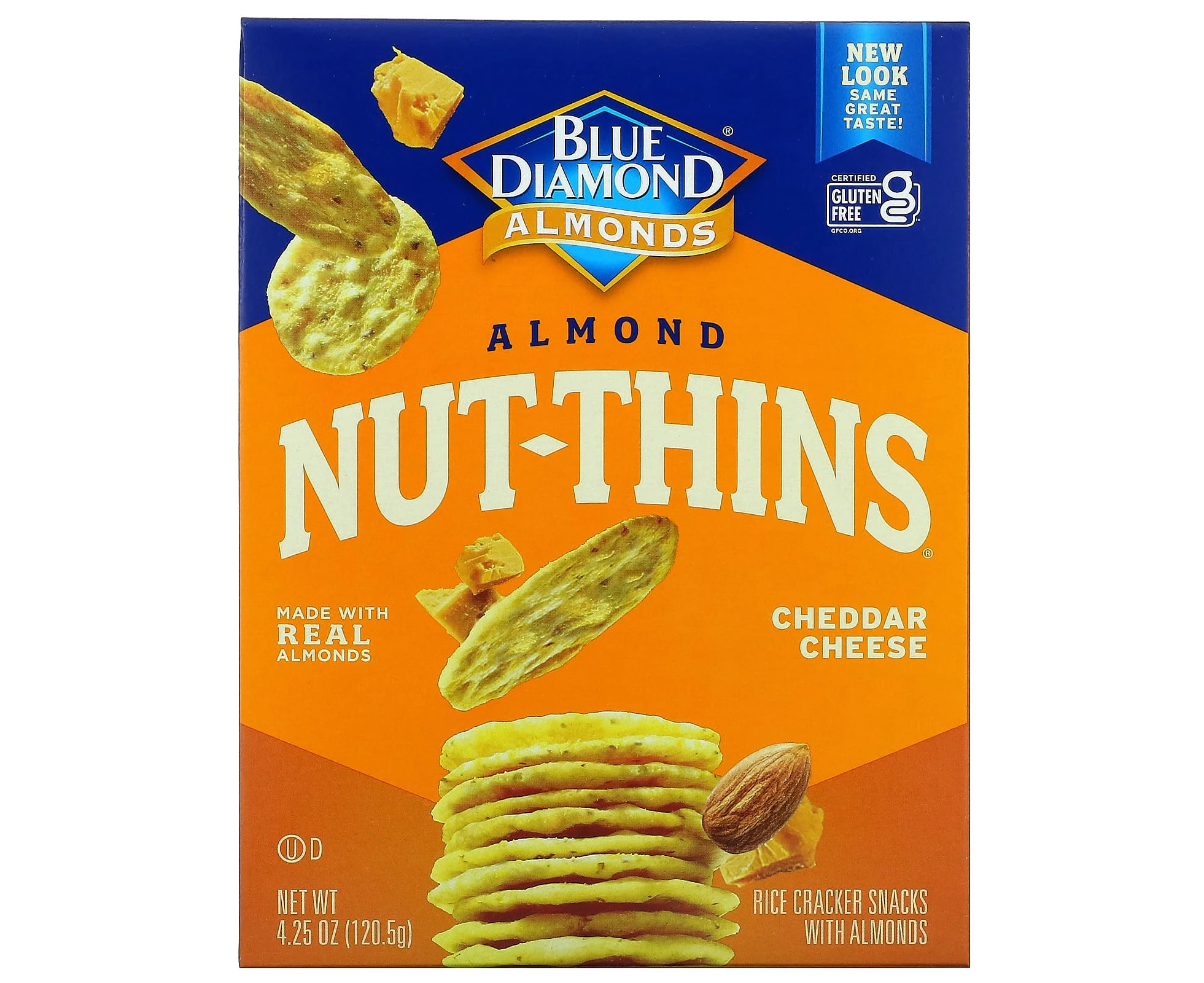 Blue Diamond, Almond Nut-Thins, Rice Cracker Snacks with Almonds, Cheddar Cheese, 4.25 oz (120.5 g)