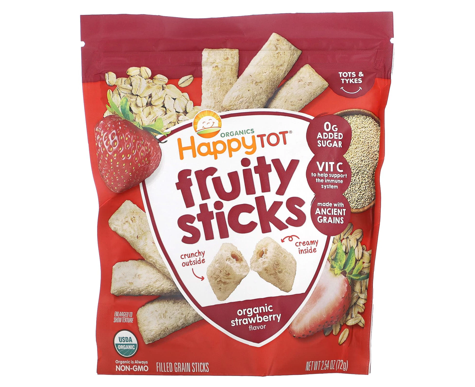 Happy Family Organics, Happy Tot, Fruity Sticks, Organic Strawberry, 2.54 oz (72 g)