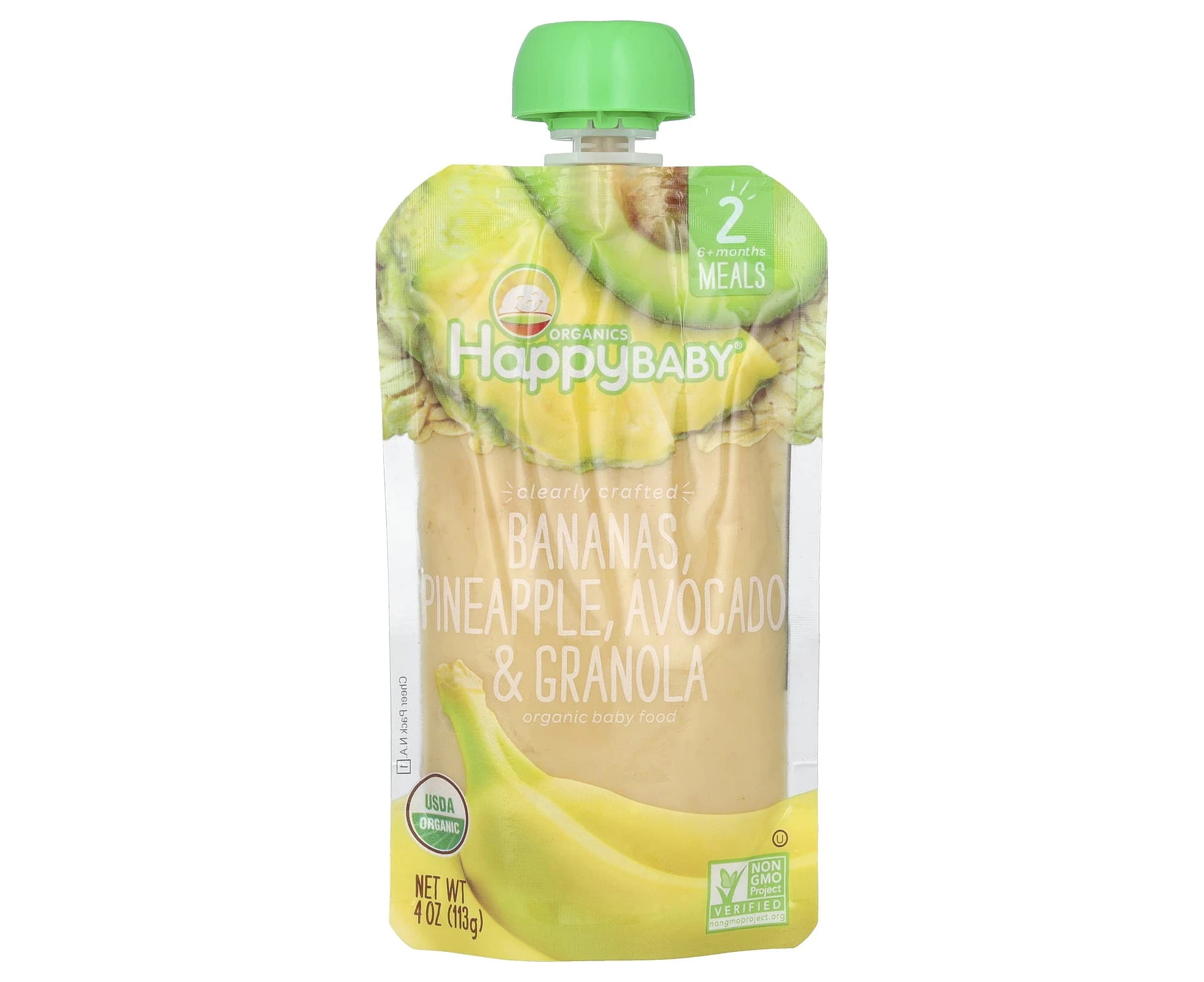 Happy Family Organics, Happy Baby, Organic Baby Food, 6+ Months, Bananas, Pineapple, Avocado & Granola, 4 oz (113 g)