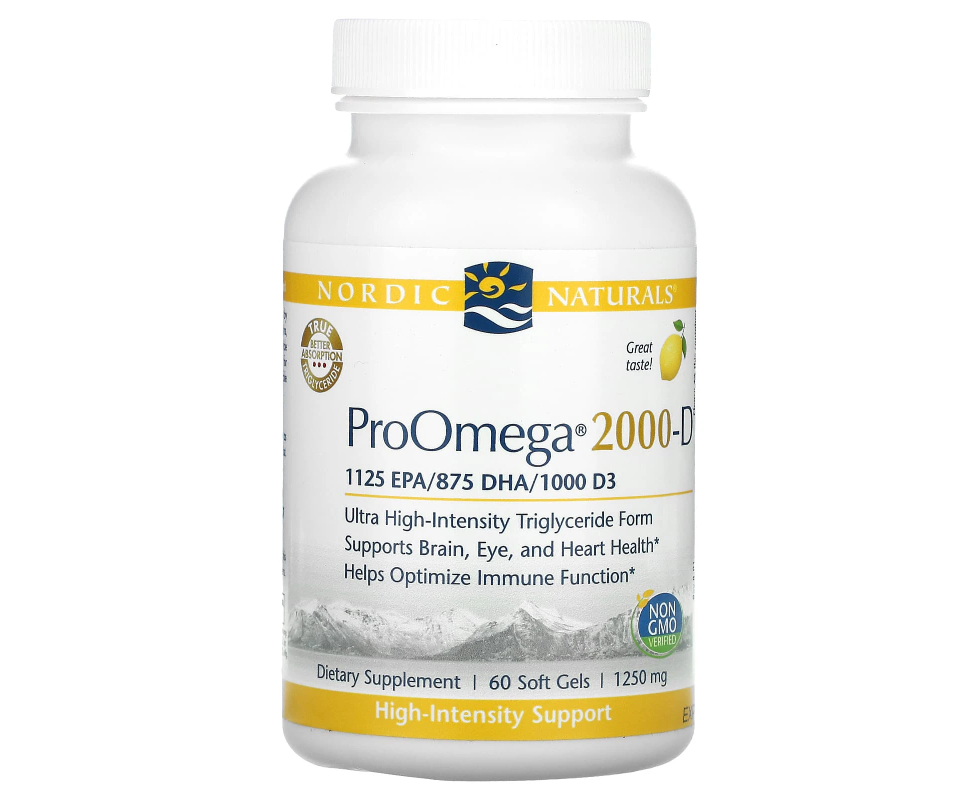 Nordic Naturals, ProOmega 2000-D, Lemon, 1250 mg, 60 Soft Gels