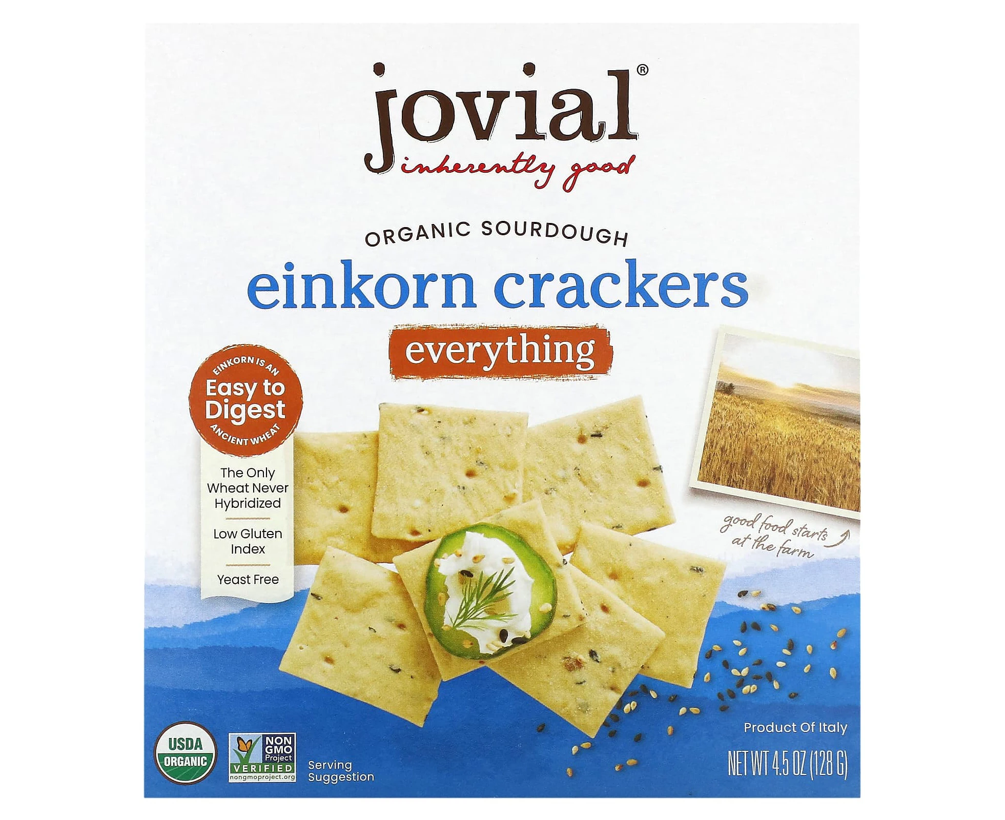 Jovial, Organic Sourdough Einkorn Crackers, Everything, 4.5 oz (128 g)