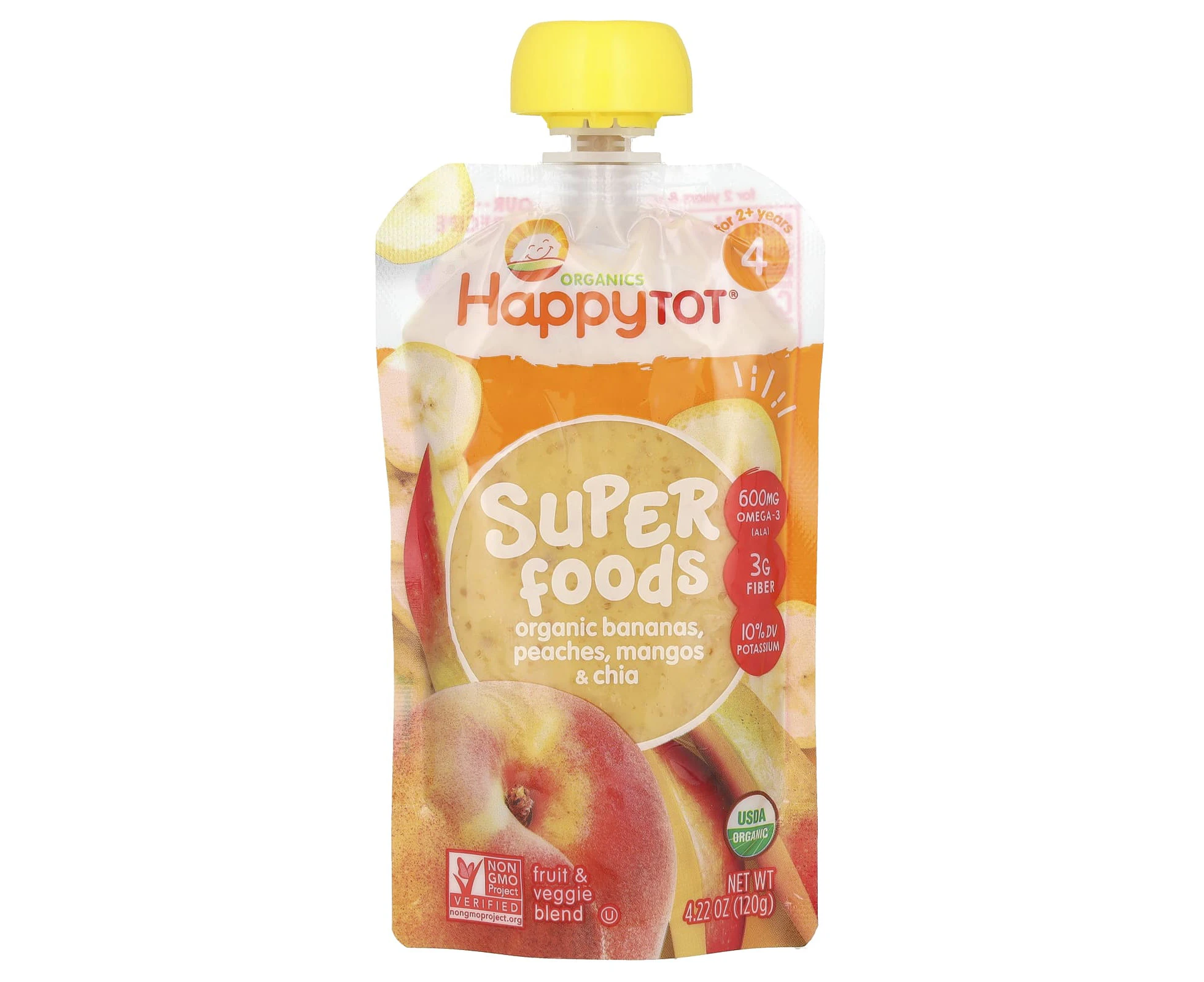 Happy Family Organics, Happy Tot, Super Foods, Stage 4, Bananas, Peaches, Mangos & Chia, 4.22 oz (120 g)