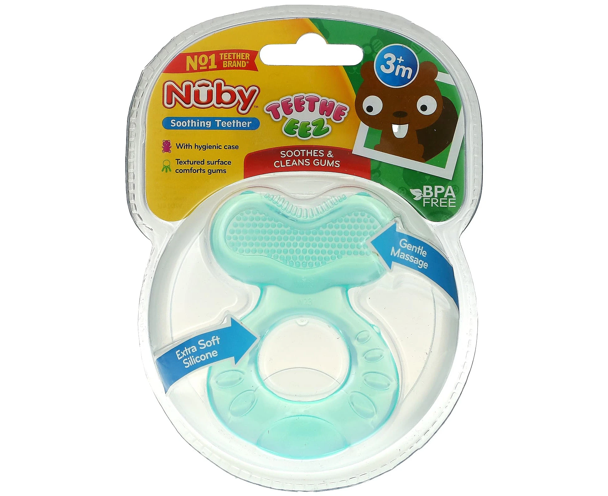 Nuby, Soothing Teether, Teeth Eez, 3+ Months, Aqua, 2 Piece Set