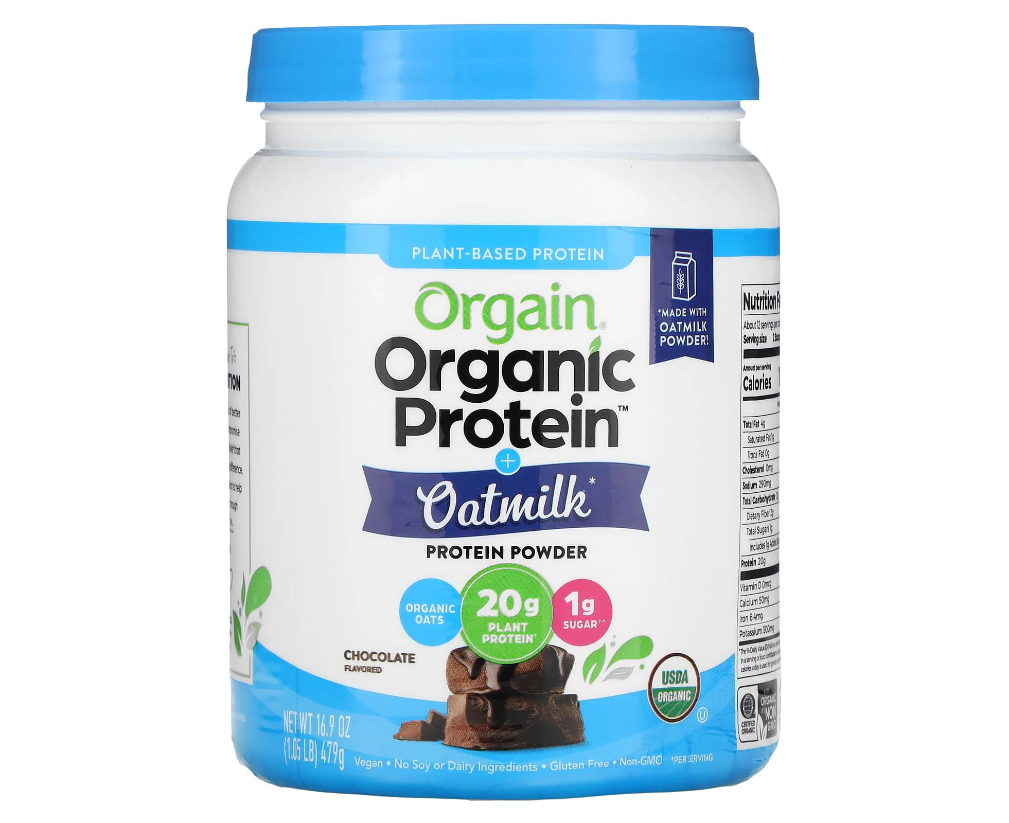 Orgain, Organic Protein Powder + Oatmilk, Plant Based, Chocolate, 1.05 lb (479 g)