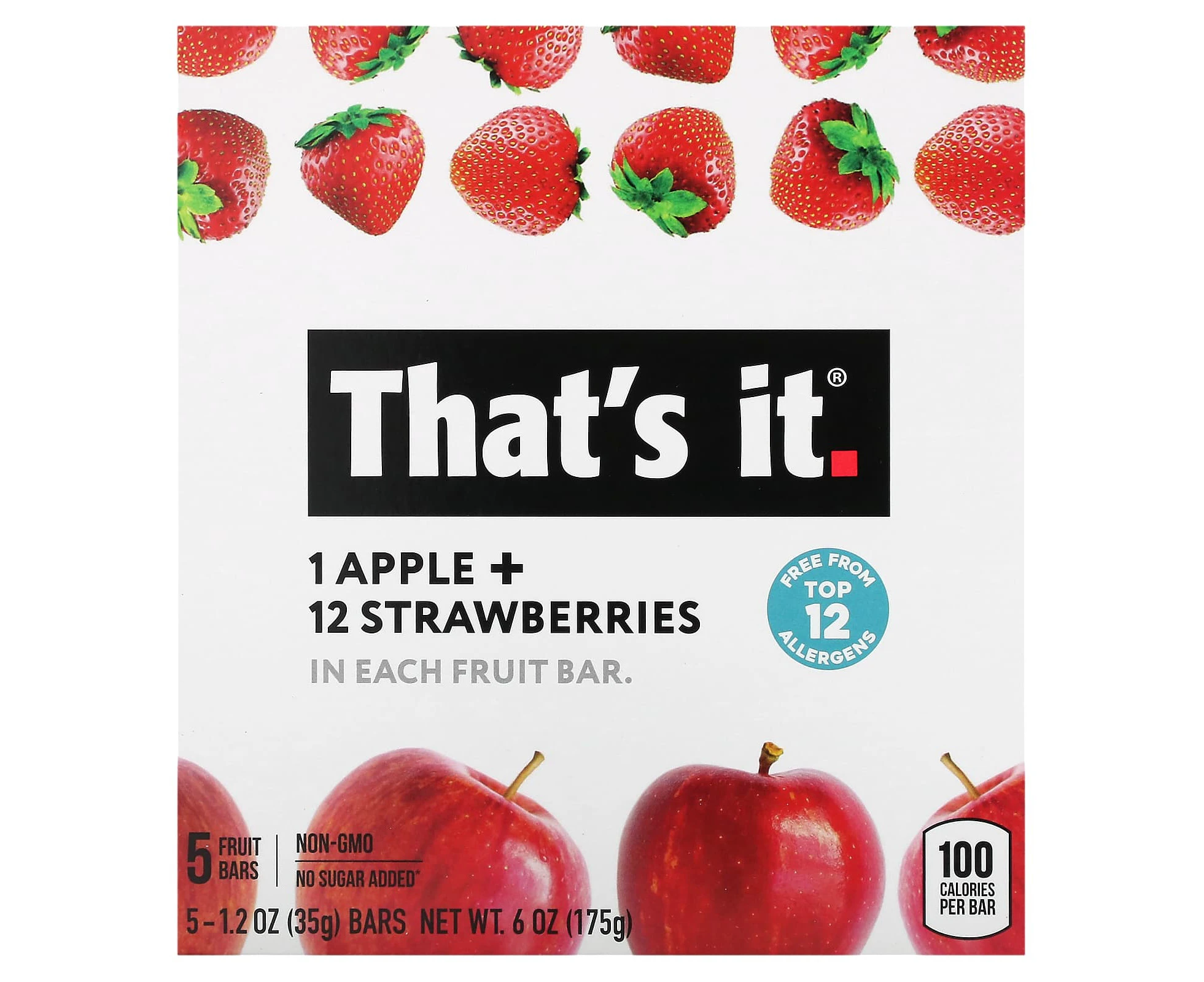 That's It, Fruit Bar, Apple + Strawberries, 5 Bars, 1.2 oz (35 g) Each