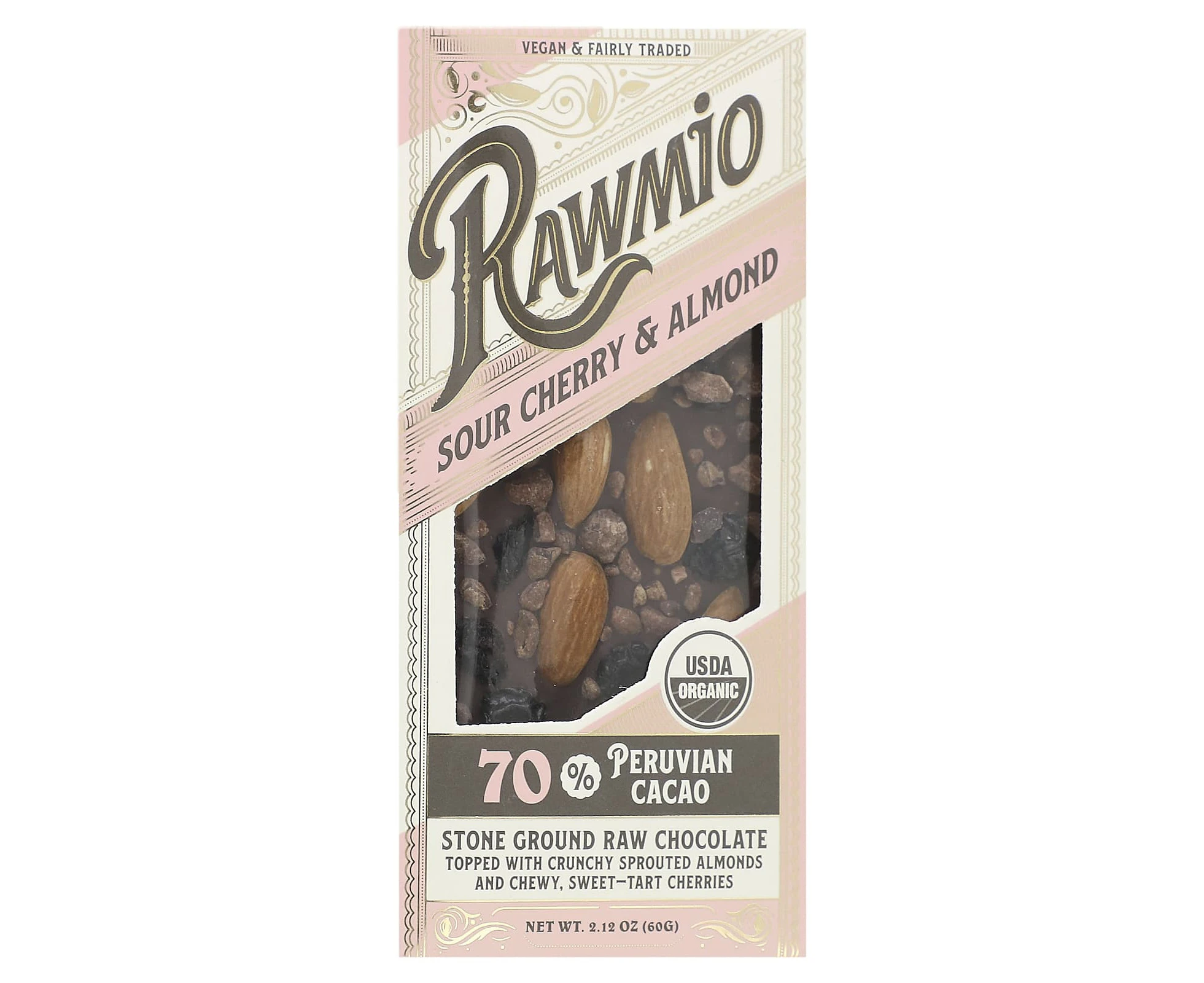 Rawmio, Stone Ground Raw Chocolate, Sour Cherry & Almond, 2.12 oz (60 g)