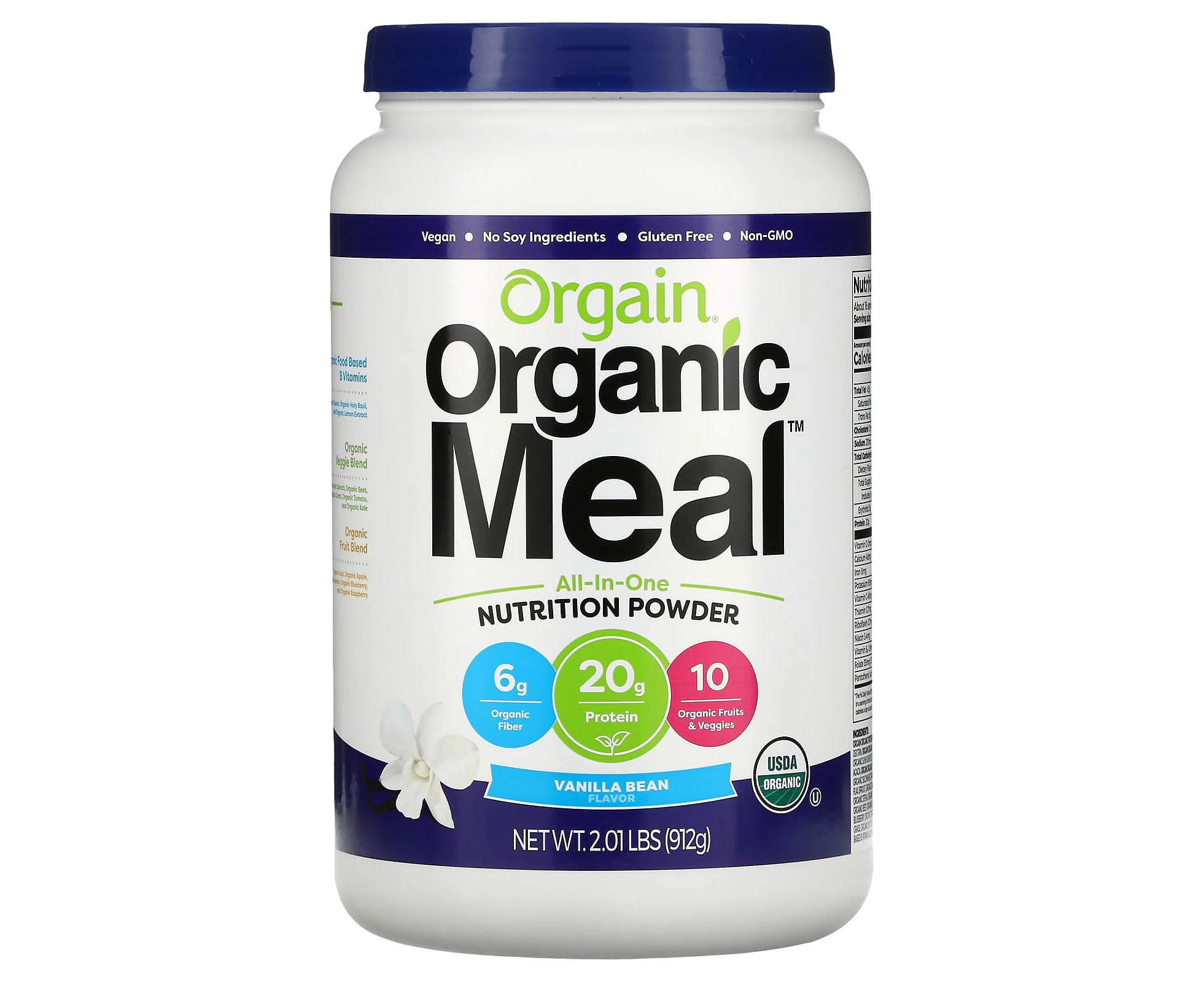 Orgain, Organic Meal, All-In-One Nutrition Powder, Vanilla Bean, 2.01 lbs (912 g)