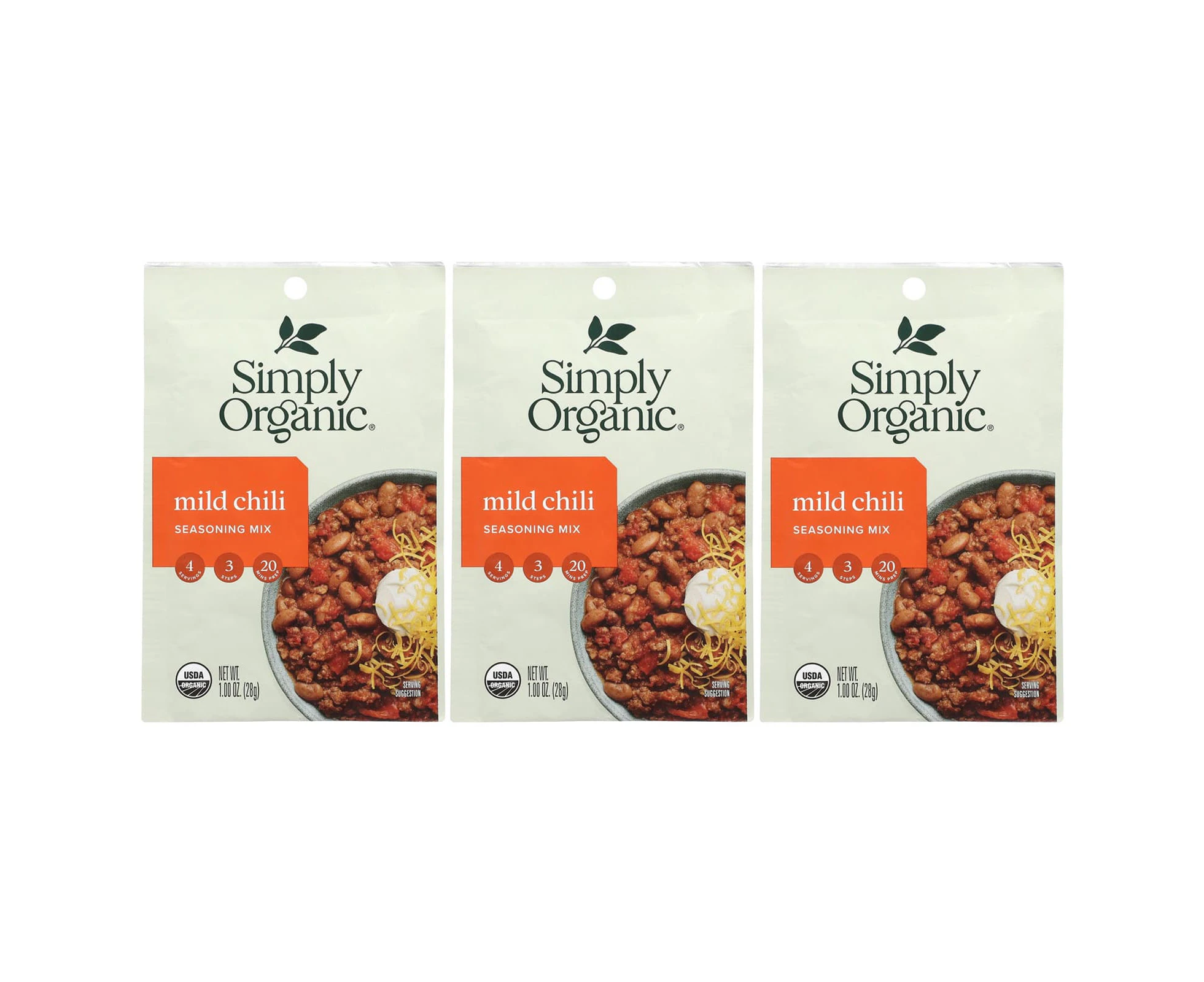 Simply Organic, Mild Chili, Seasoning Mix, 3 Pack, 1 oz (28 g) Each