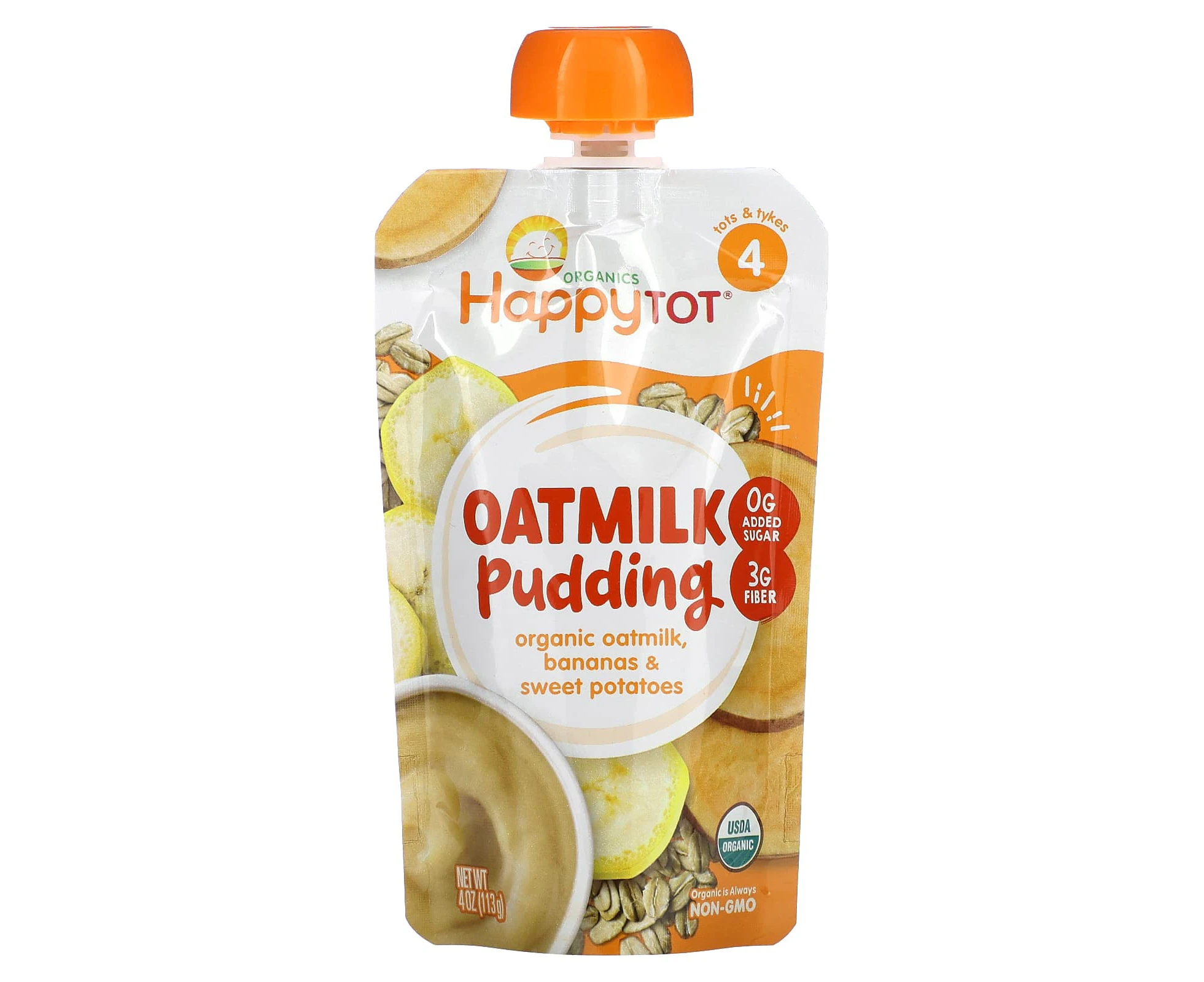 Happy Family Organics, Happy Tot, Oatmilk Pudding, Stage 4, Organic Oatmilk, Bananas & Sweet Potatoes, 4 oz (113 g)