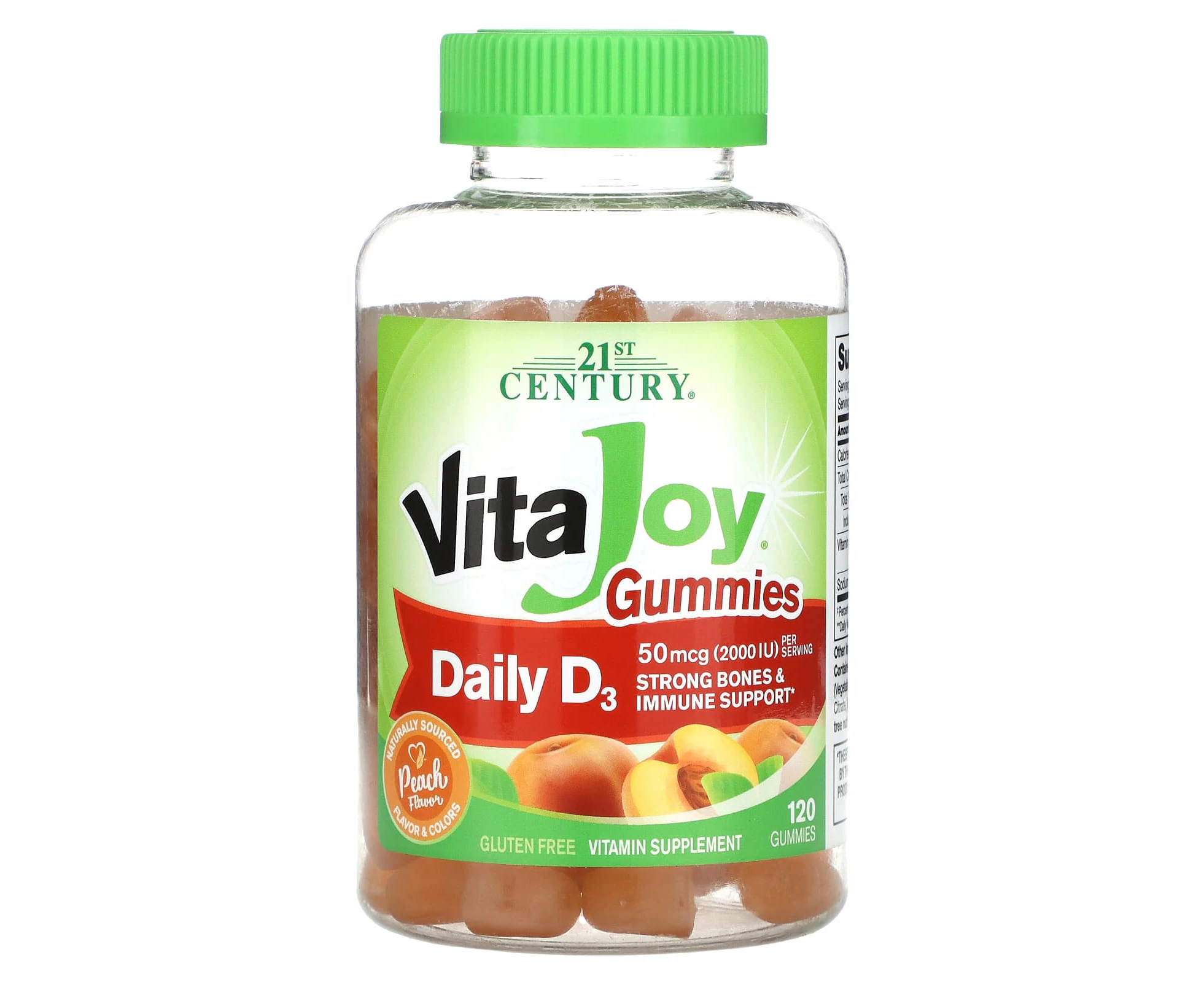 21st Century, VitaJoy Gummies, Daily D3, Peach, 2,000 IU, 120 Gummies (25 mcg (1,000 IU) per Gummy)