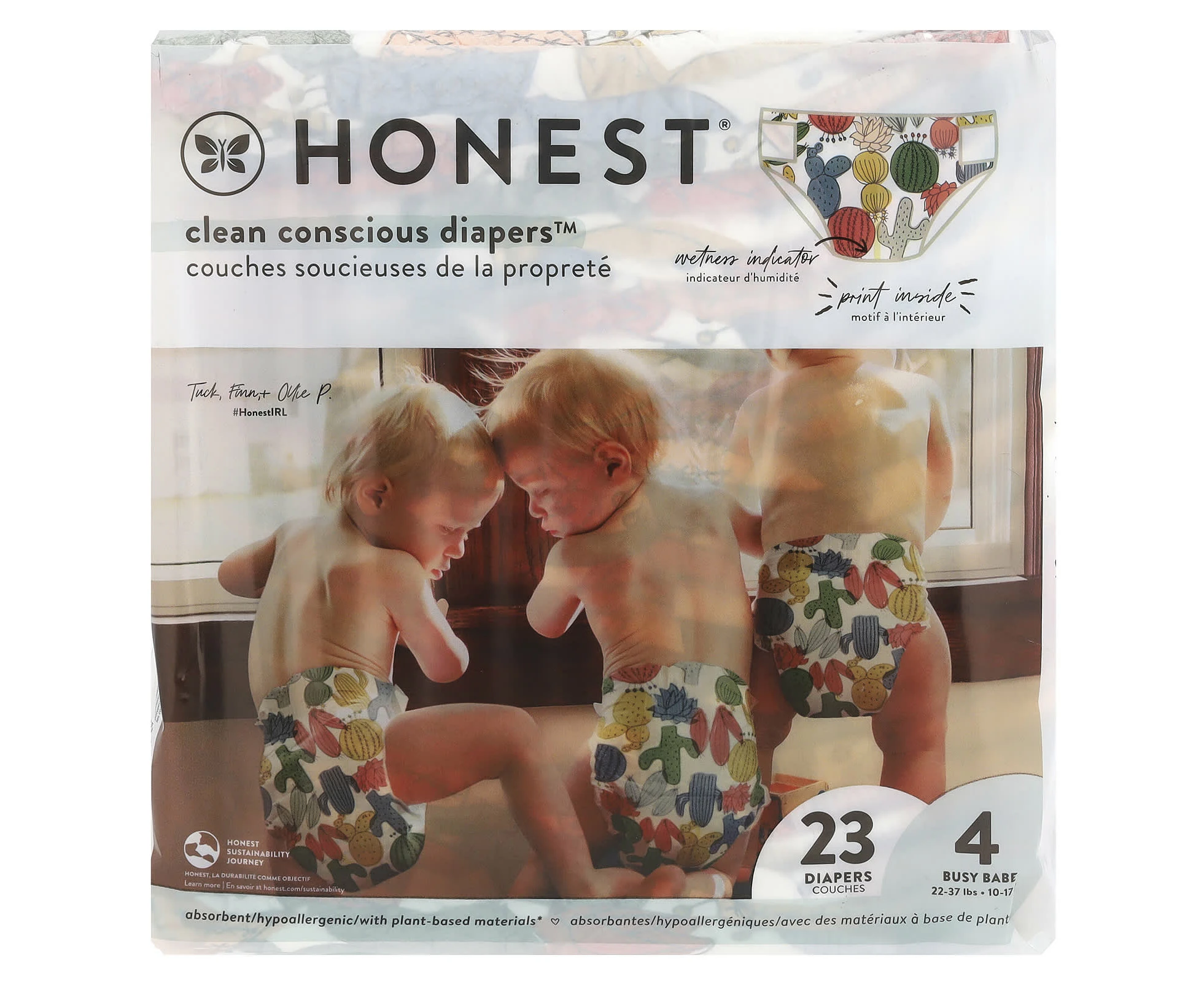 The Honest Company, Honest Diapers, Size 4, 22-37 Pounds, Cactus Cuties, 23 Diapers