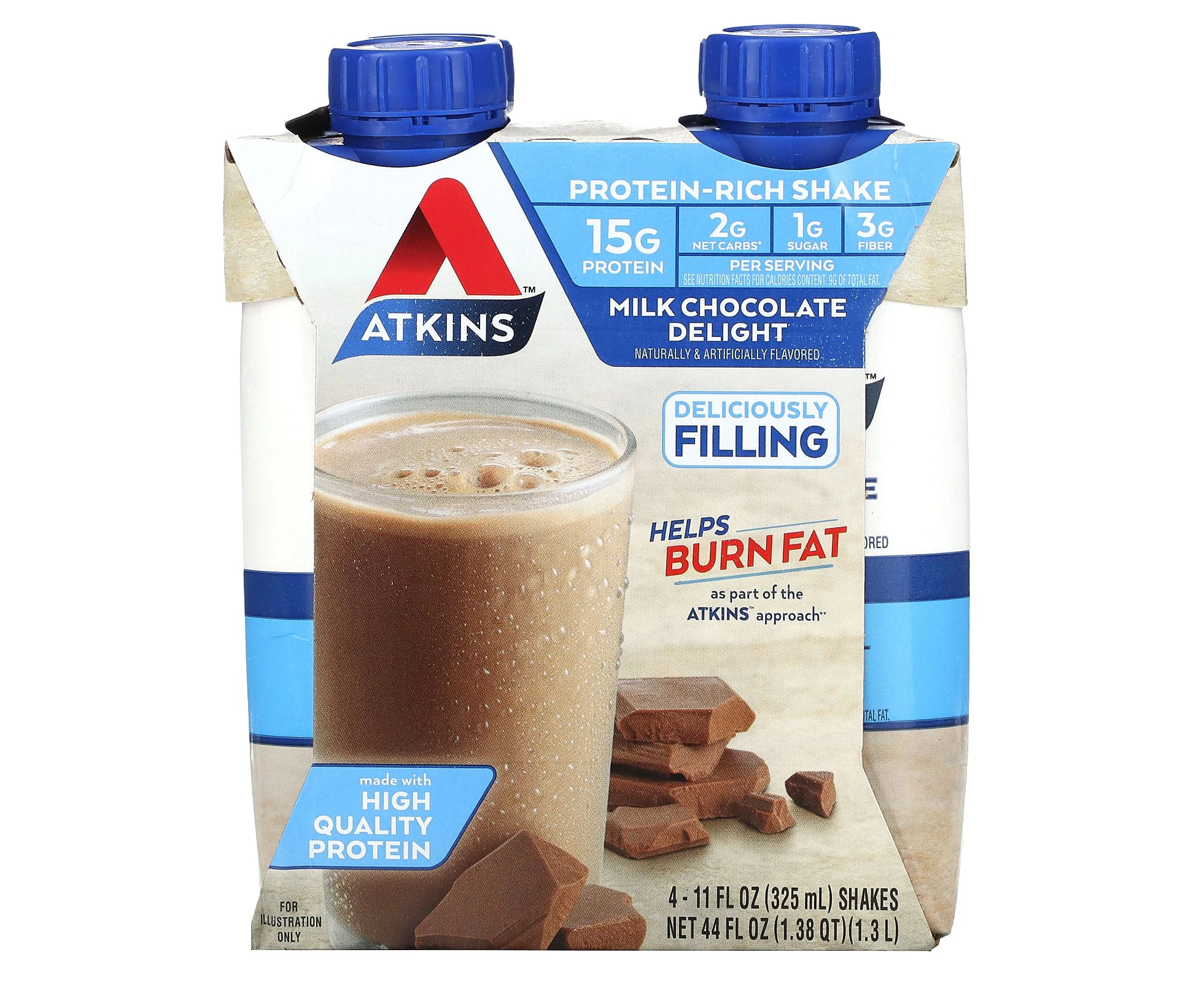 Atkins, Protein-Rich Shake, Milk Chocolate Delight, 4 Shakes, 11 fl oz (325 ml) Each