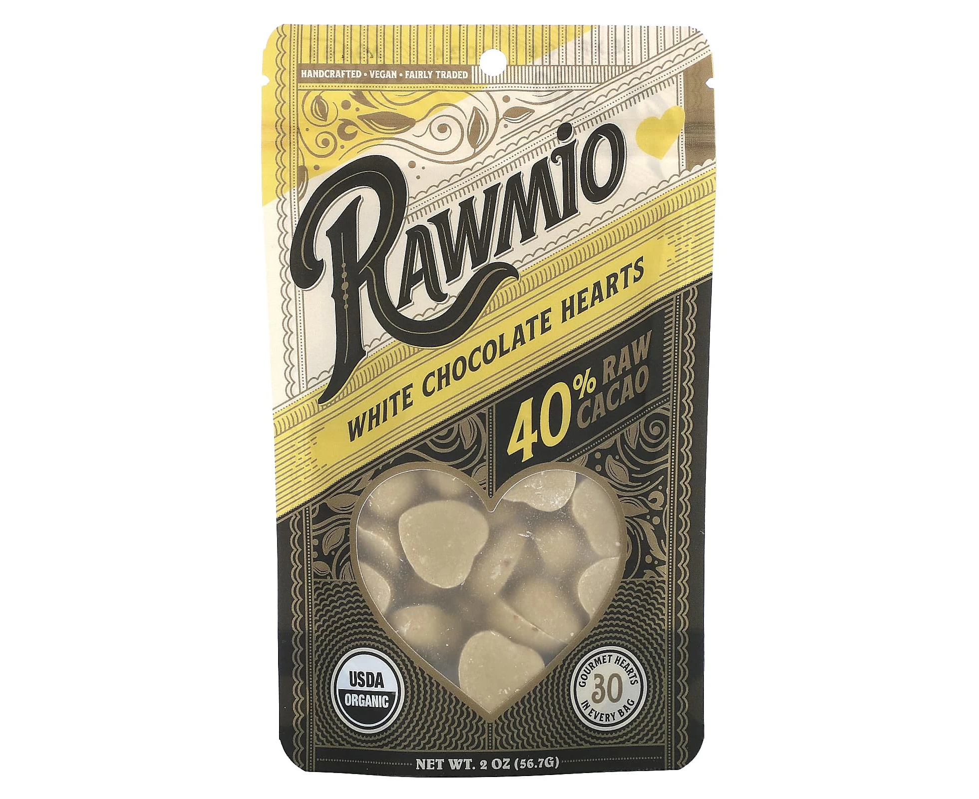 Rawmio, White Chocolate Hearts, 40% Raw Cacao, 2 oz (56.7 g)