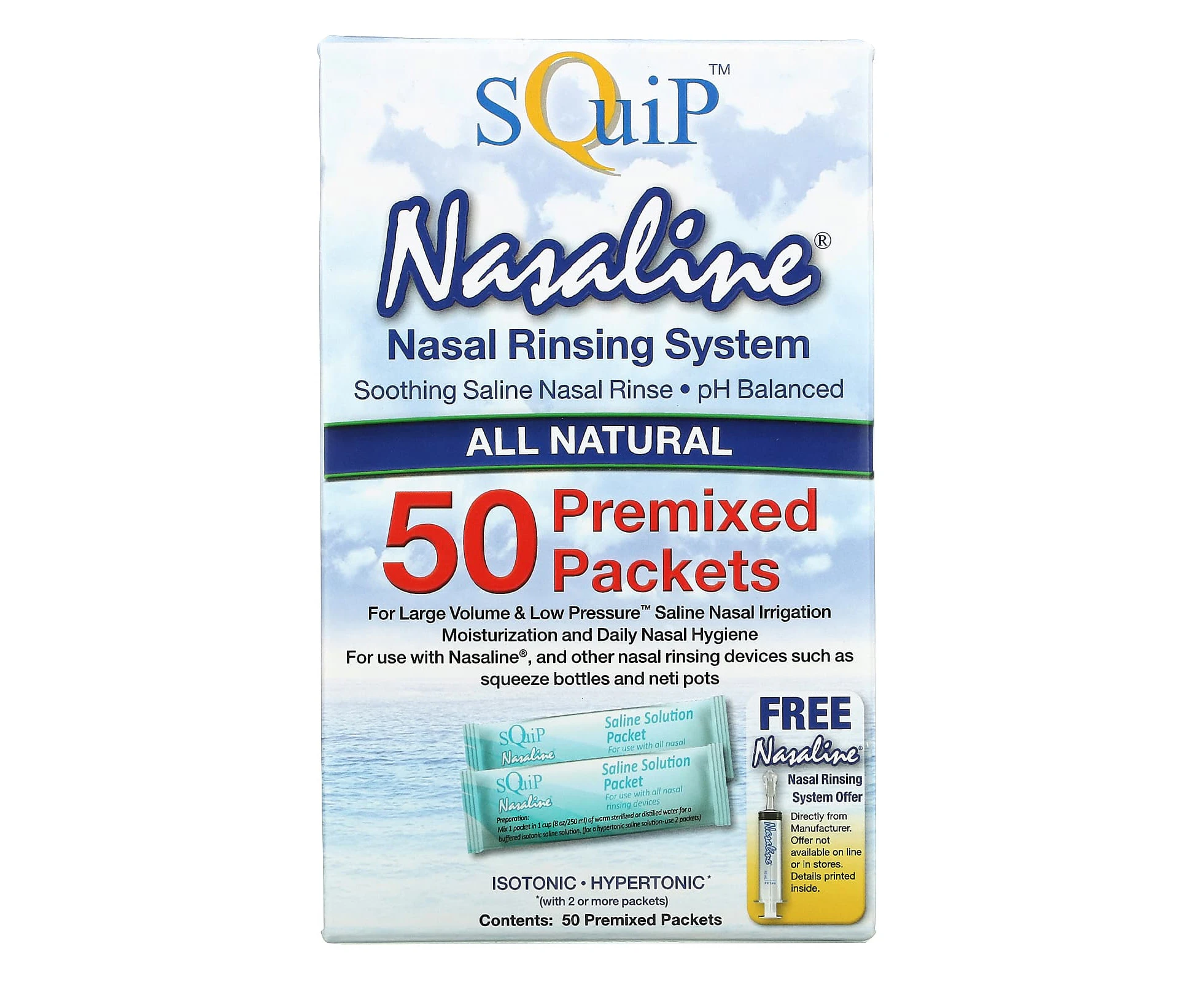 Squip, Nasaline, Nasal Rinsing System, 50 Premixed Packets