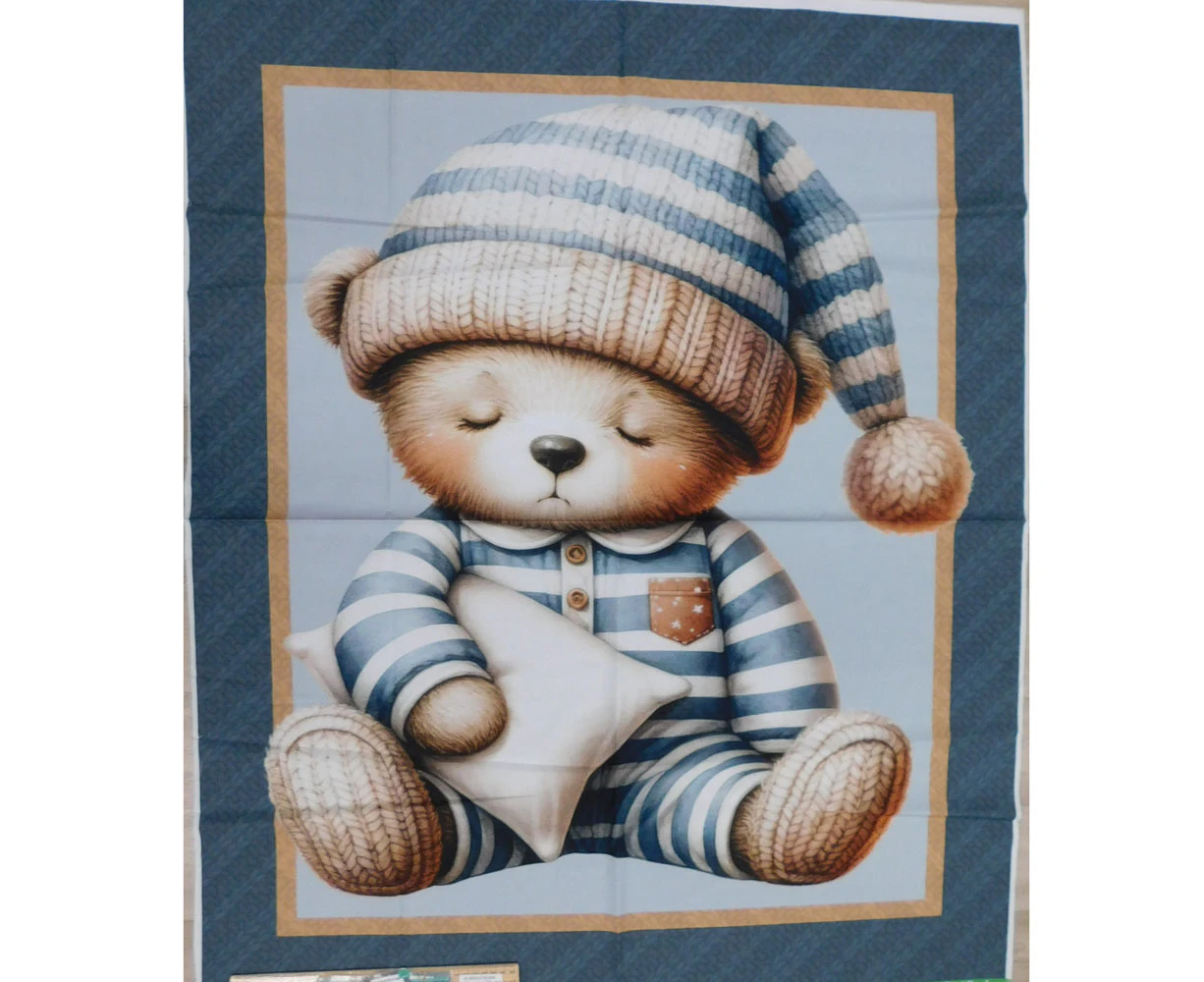 Patchwork Quilting Sewing Fabric Sleepy Teddy Kids Panel 90x110cm