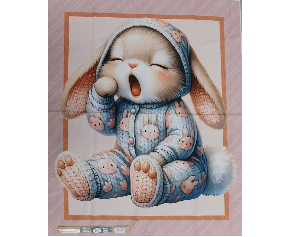 Patchwork Quilting Sewing Fabric Sleepy Bunny Kids Panel 90x110cm