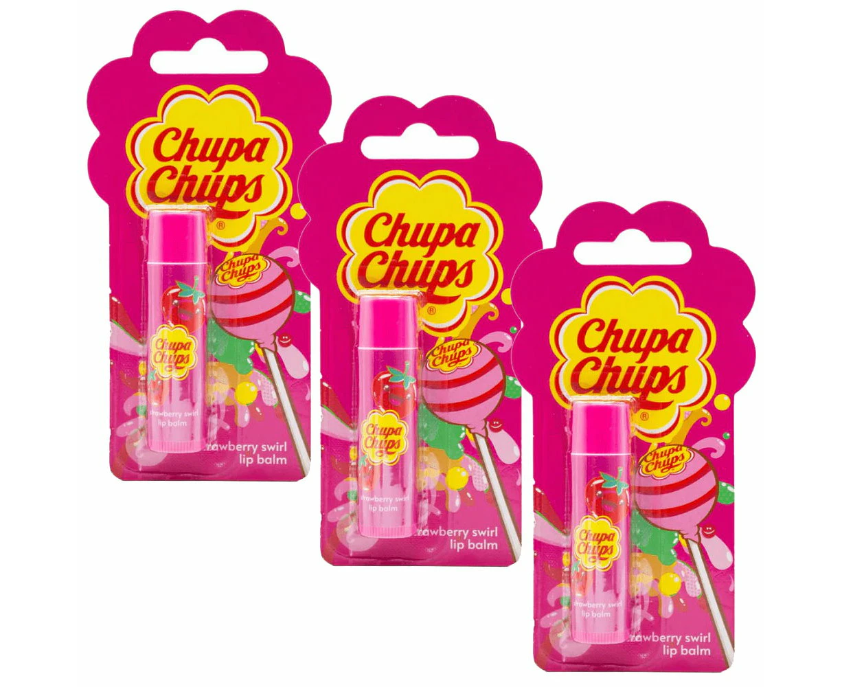 3x Chupa Chups Lip Balm Strawberry Swirl