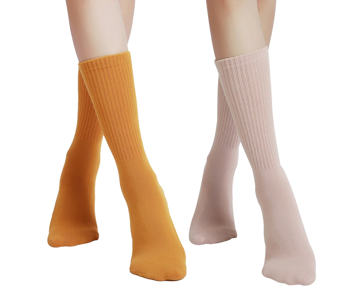 Socks - Cozy Warm Non Slip Crew Socks - for Home, Indoor Yoga, and Hospital - Men and Women - Yellow+pink