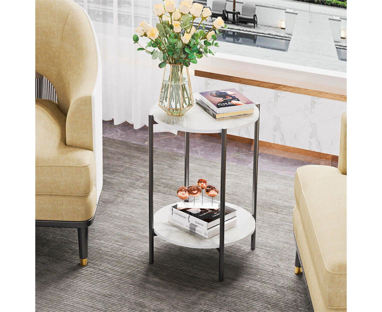 COMFEYA 2 Tier Round Coffee End Table with Storage Shelf - black