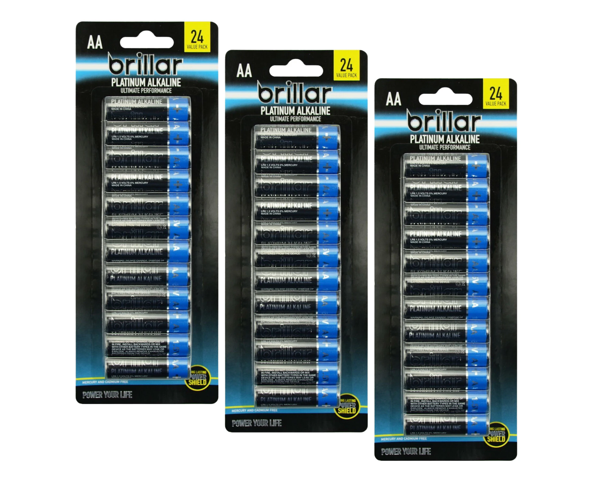 3 Packs of 24 Brillar AA Platinum Alkaline Batteries Long Lasting Power Home