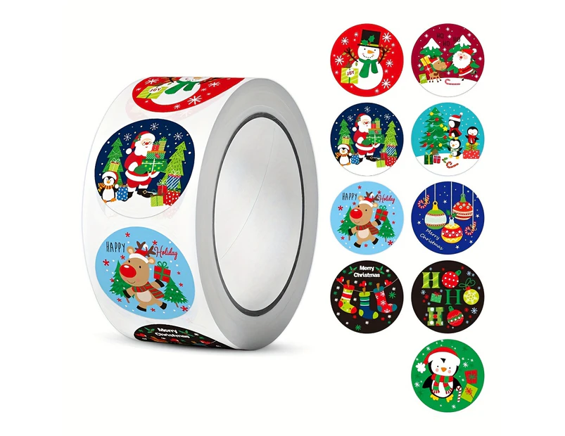 500pcs/roll Festive Christmas Stickers 2.5cm Self Adhesive Envelope Seals Cards and Presents Decorative Labels