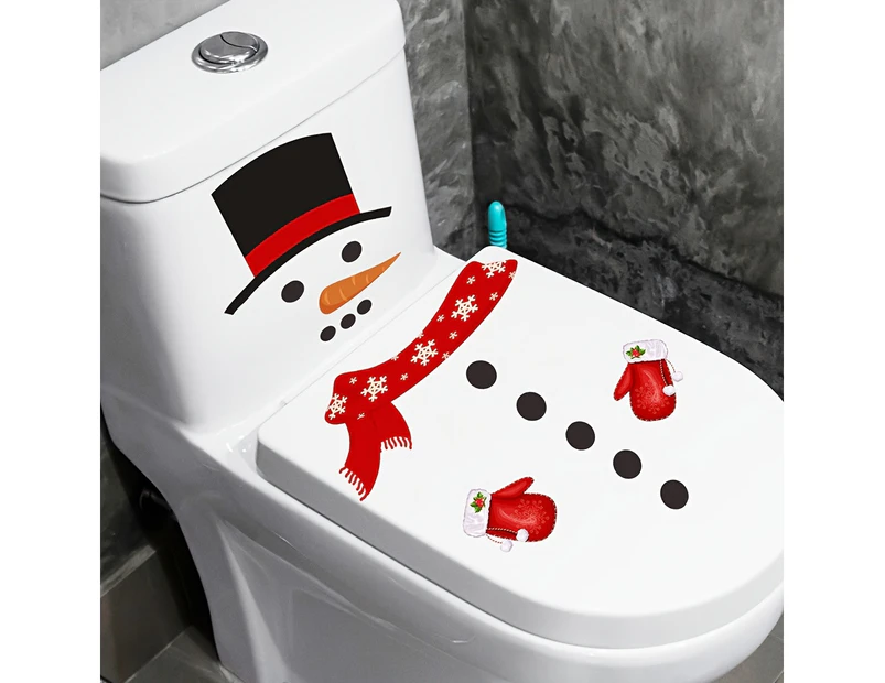 2pcs Cute Christmas Snowman Toilet Decoration Sticker Self-Adhesive PVC Wall Sticker for Bathroom