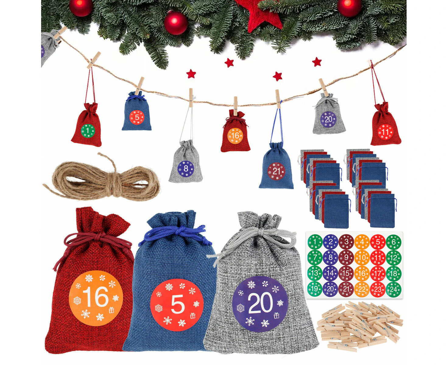 24Pcs Christmas Advent Calendar Gift Pouch Advent Calendar Bags