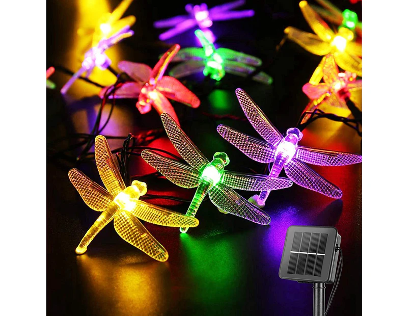 Dragonfly Solar String Lights Outdoor 20.8 Feet 30 Led Waterproof Solar Powered Fairy Lights, 8 Modes Decorative Lights for Patio Garden Yard Fence Wedding