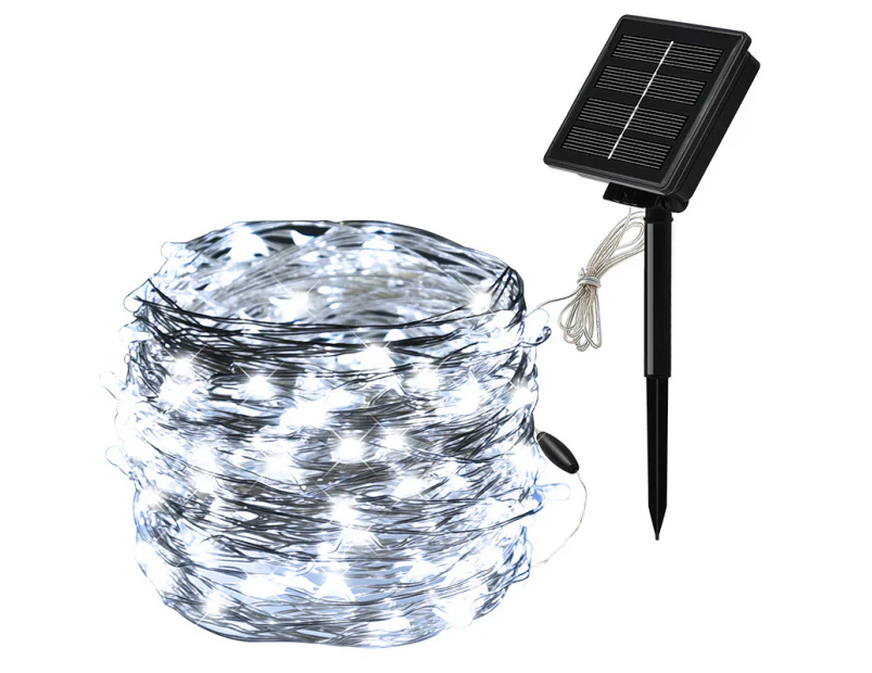 10M Solar Powered Fairy String Lights 100 LEDs Outdoor Garden Christmas Party Decor -White