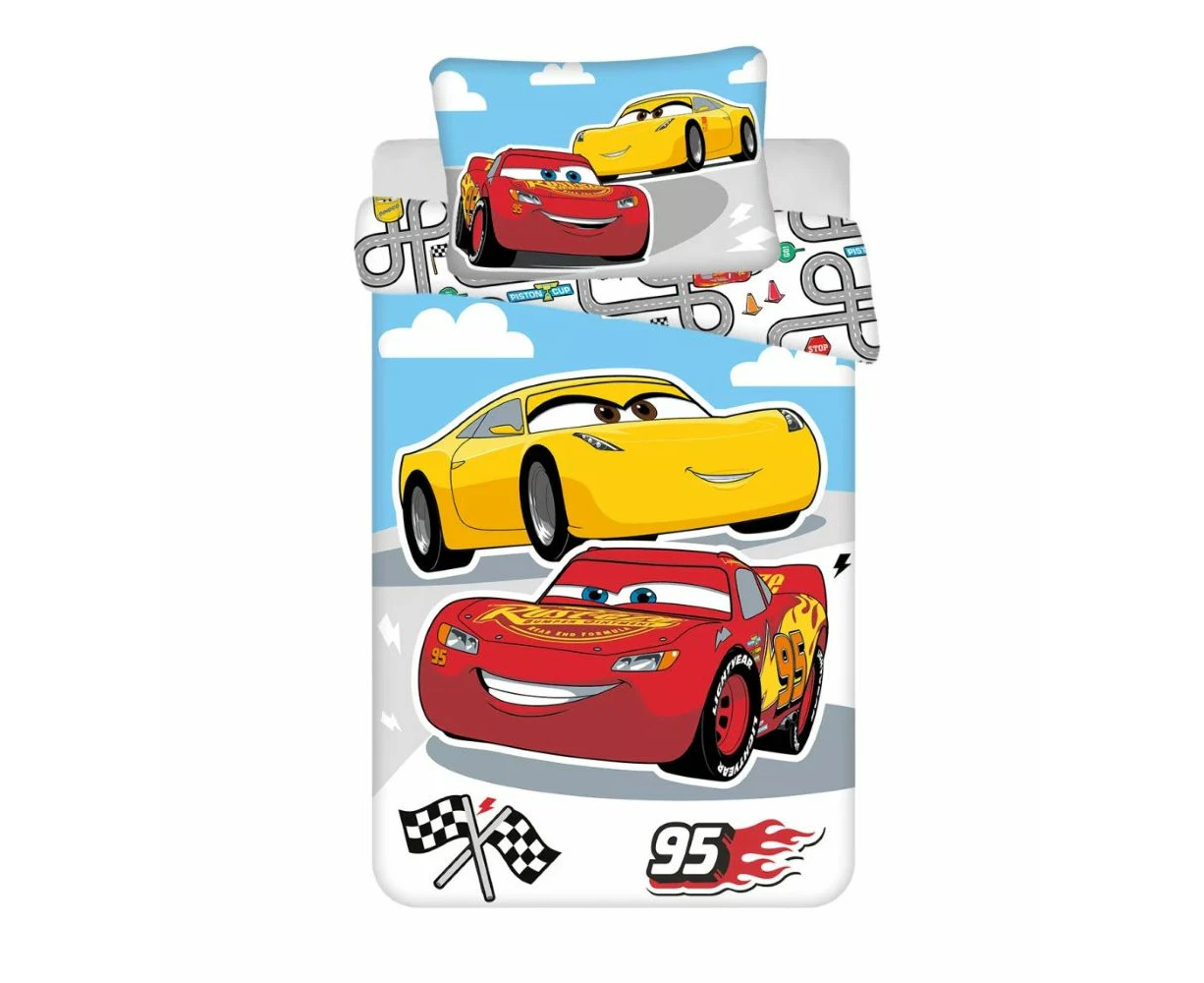 Disney Cars Lightning McQueen Road Cotton Quilt Cover Set - Toddler Bed Size