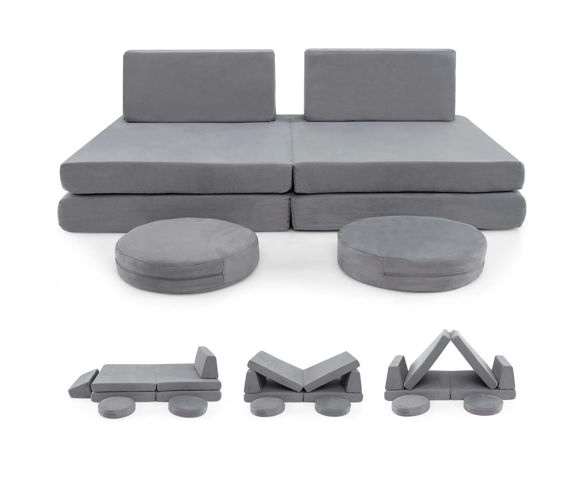 Giantex 6 PCS Modular Kids Play Couch Toddler Playing Sleeping Sofa w/Suede Fabric Grey