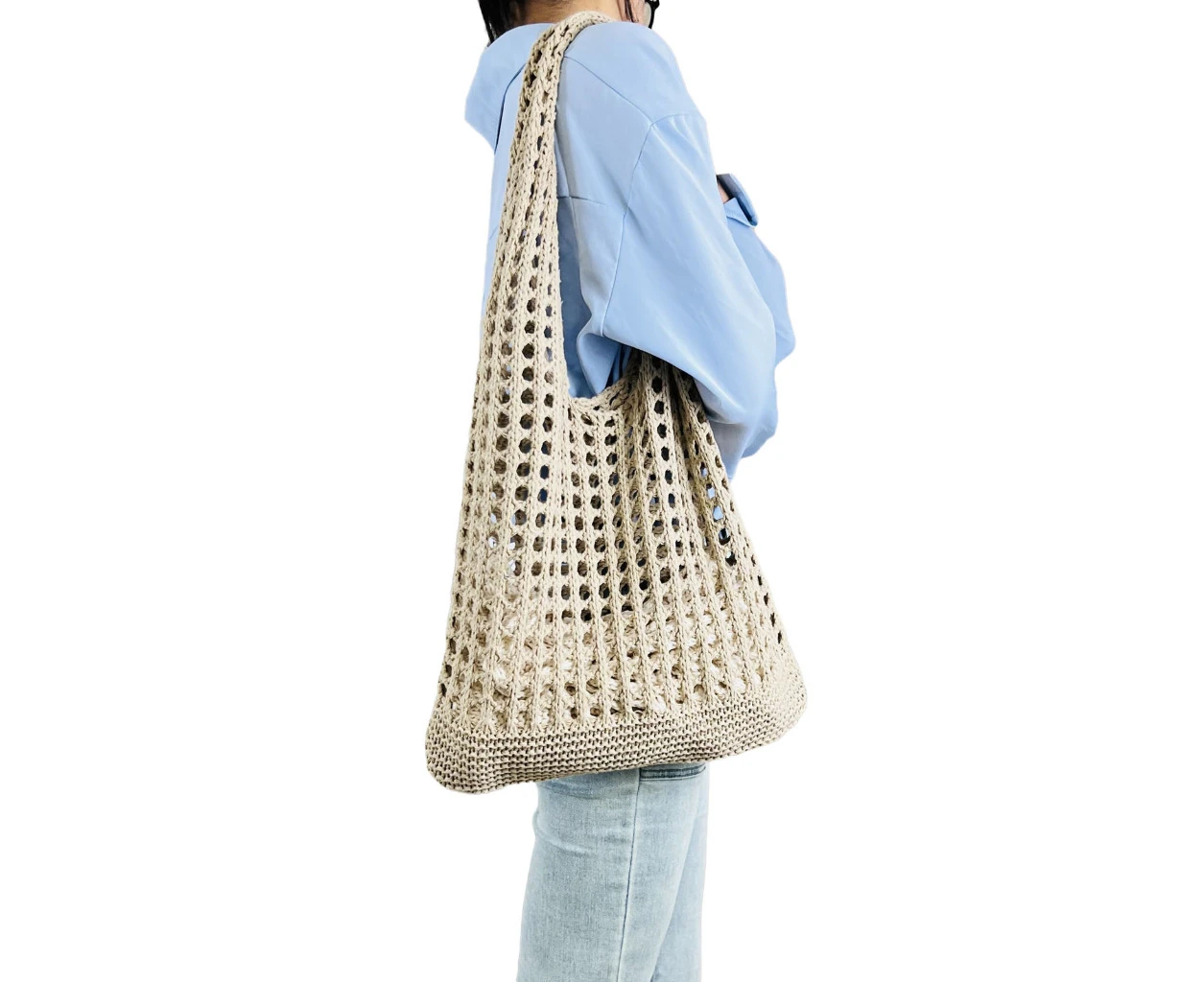 Tote bag, beach bag, knitted bag-khaki - Khaki