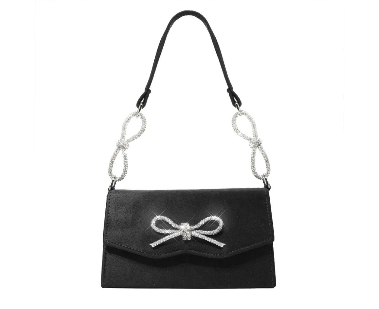 Shiny bow Rhinestone Bag-black - Black