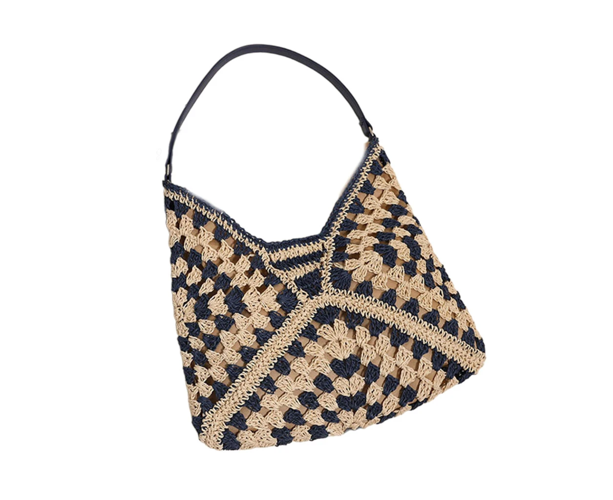 Hollow flower triangle contrast color woven bag-blue - Blue